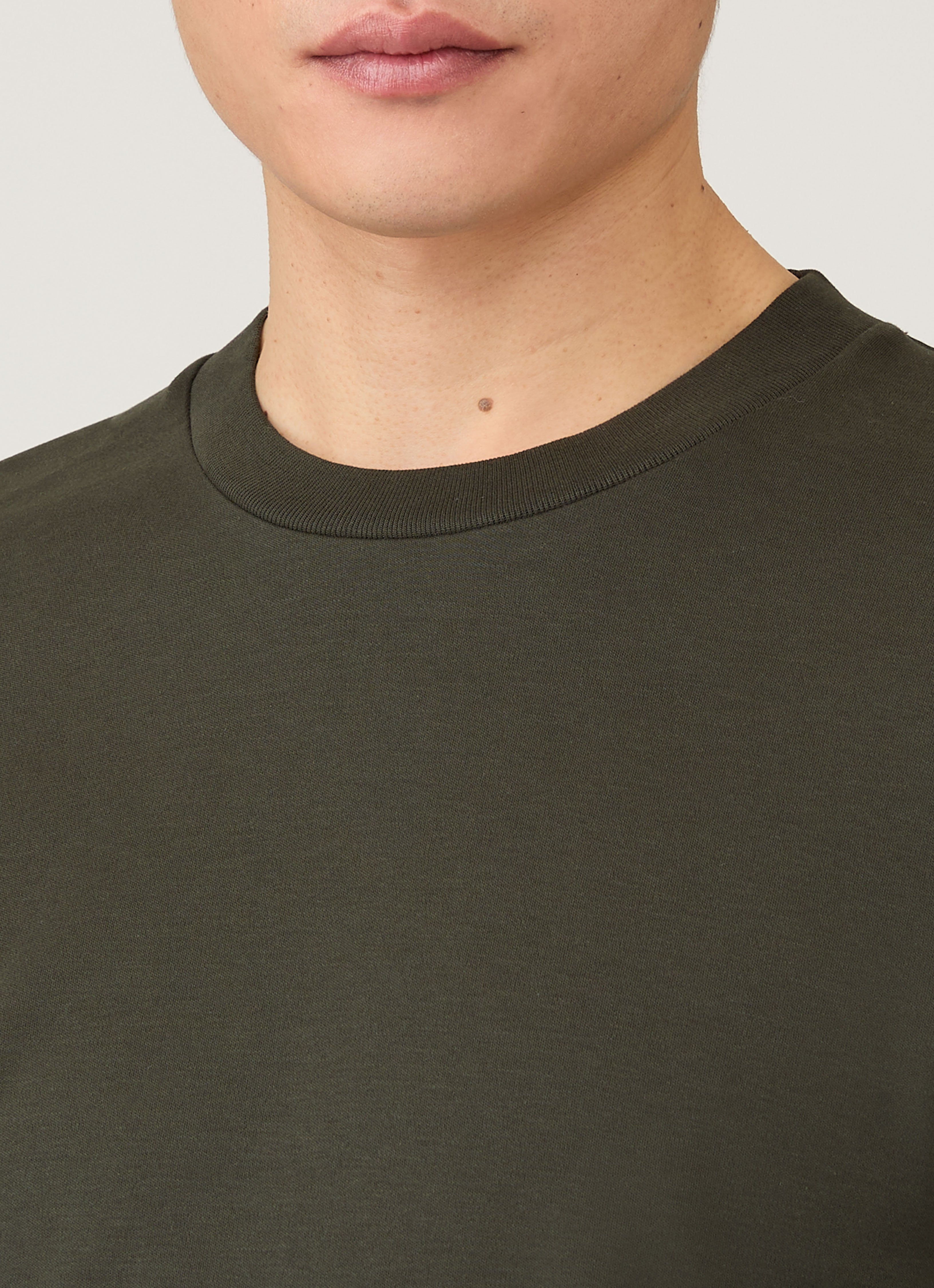 Men's Long Sleeve Heavyweight T-shirt in Dark Green | Sunspel