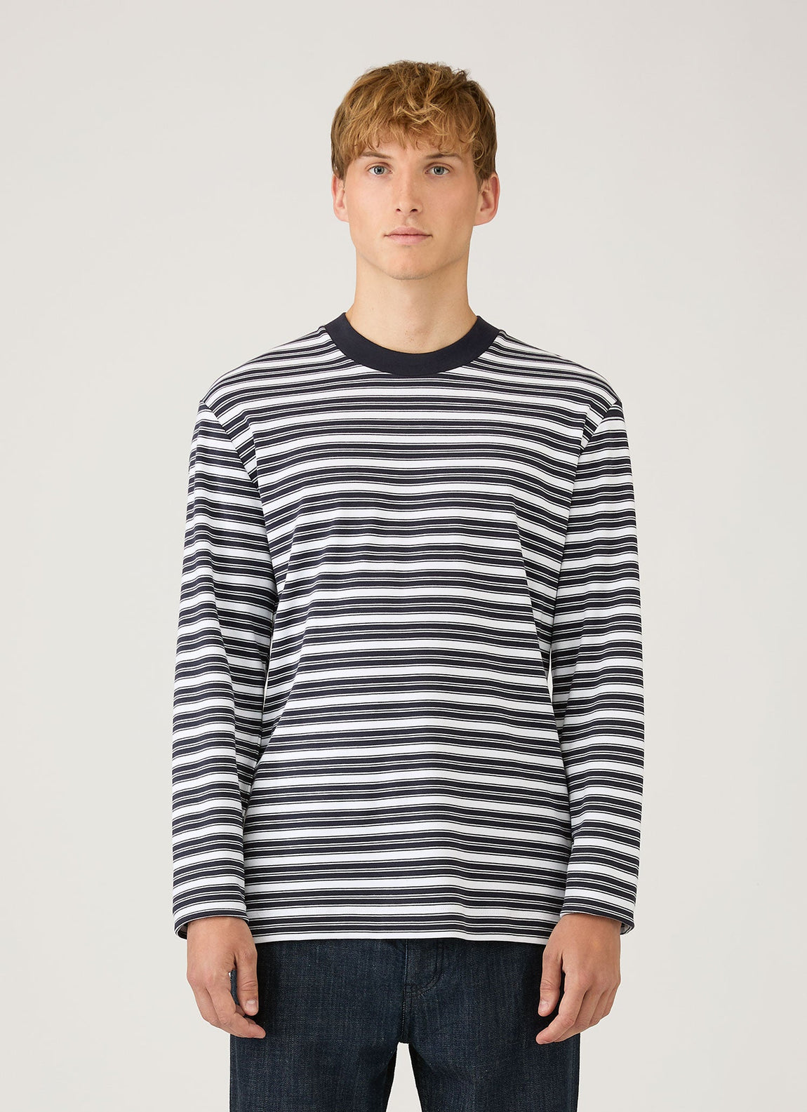 Men's Long Sleeve Heavyweight T-shirt in White/Navy