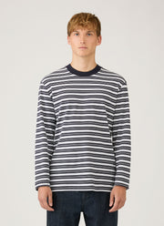 Men's Long Sleeve Heavyweight T-shirt in White/Navy