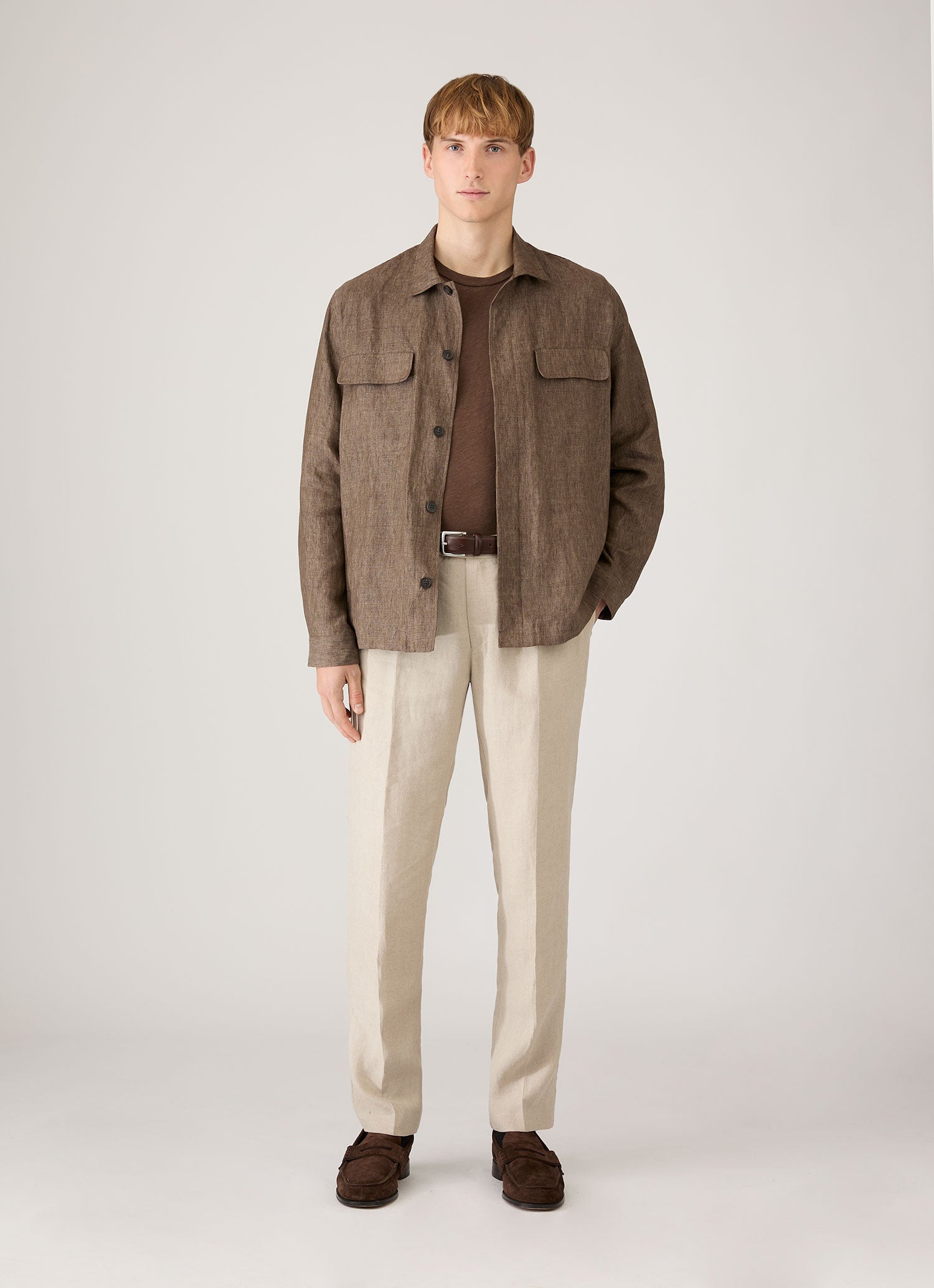 Men's Cotton Linen T-shirt in Dark Walnut | Sunspel