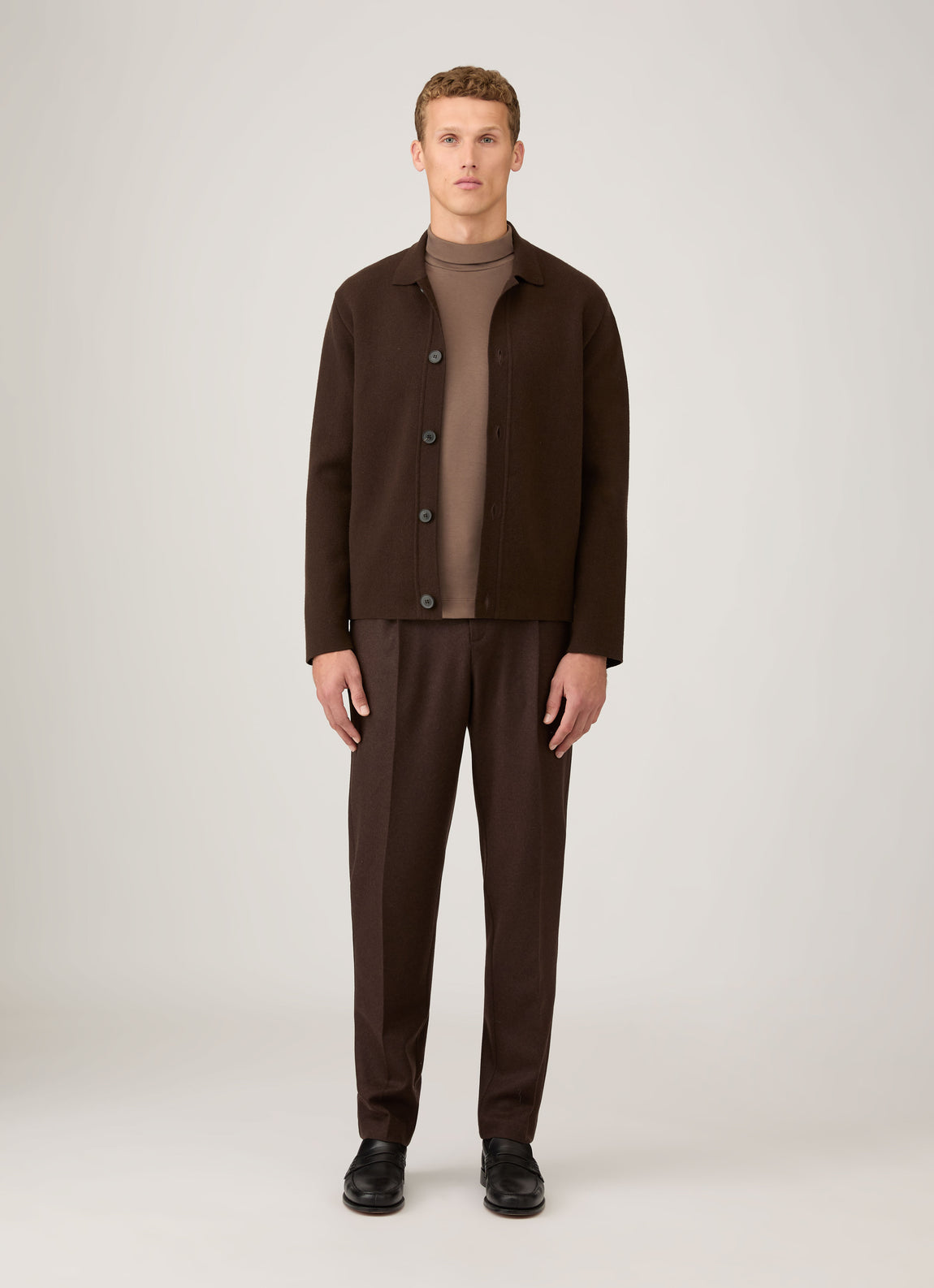 Men's Roll Neck Heavyweight T-shirt in Bark