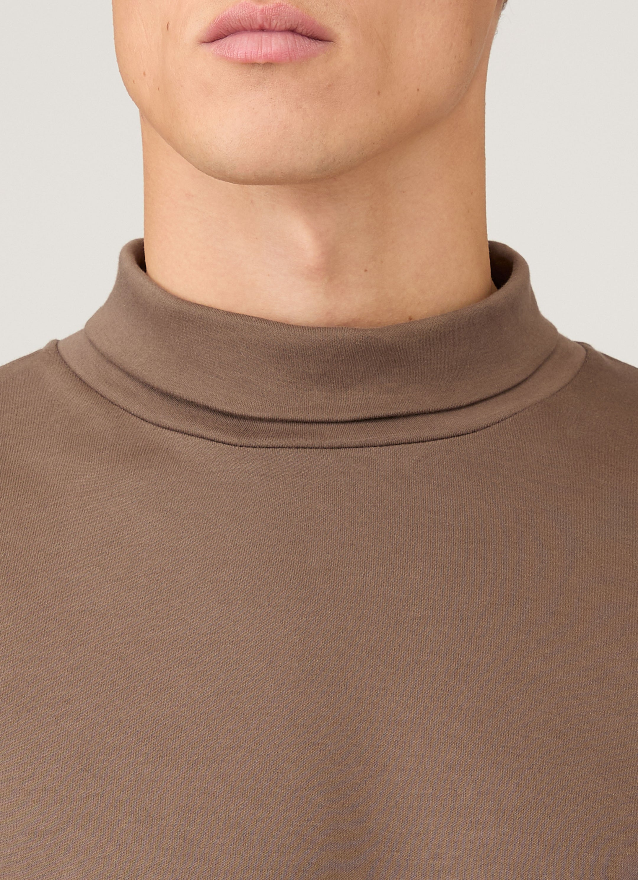 Men's Roll Neck Heavyweight T-shirt in Bark