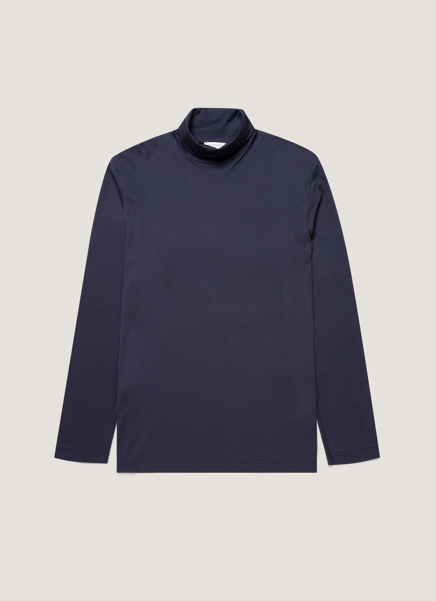 Men's Long Sleeve Roll Neck T-shirt in Navy | Sunspel