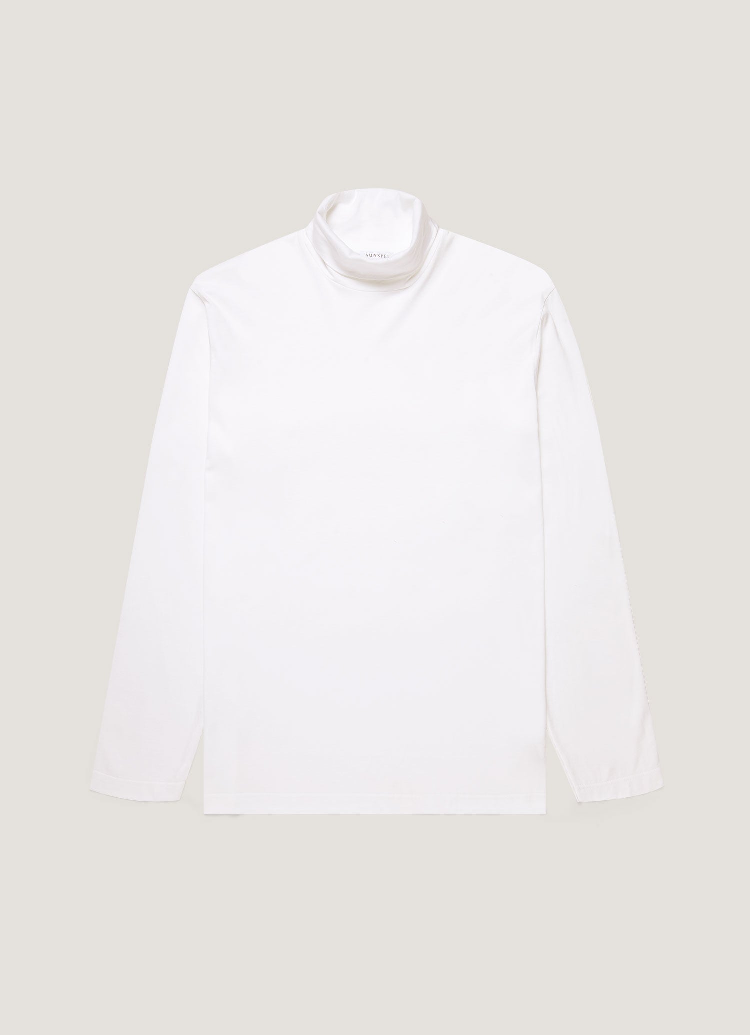 Men's Long Sleeve Roll Neck T-shirt in White | Sunspel