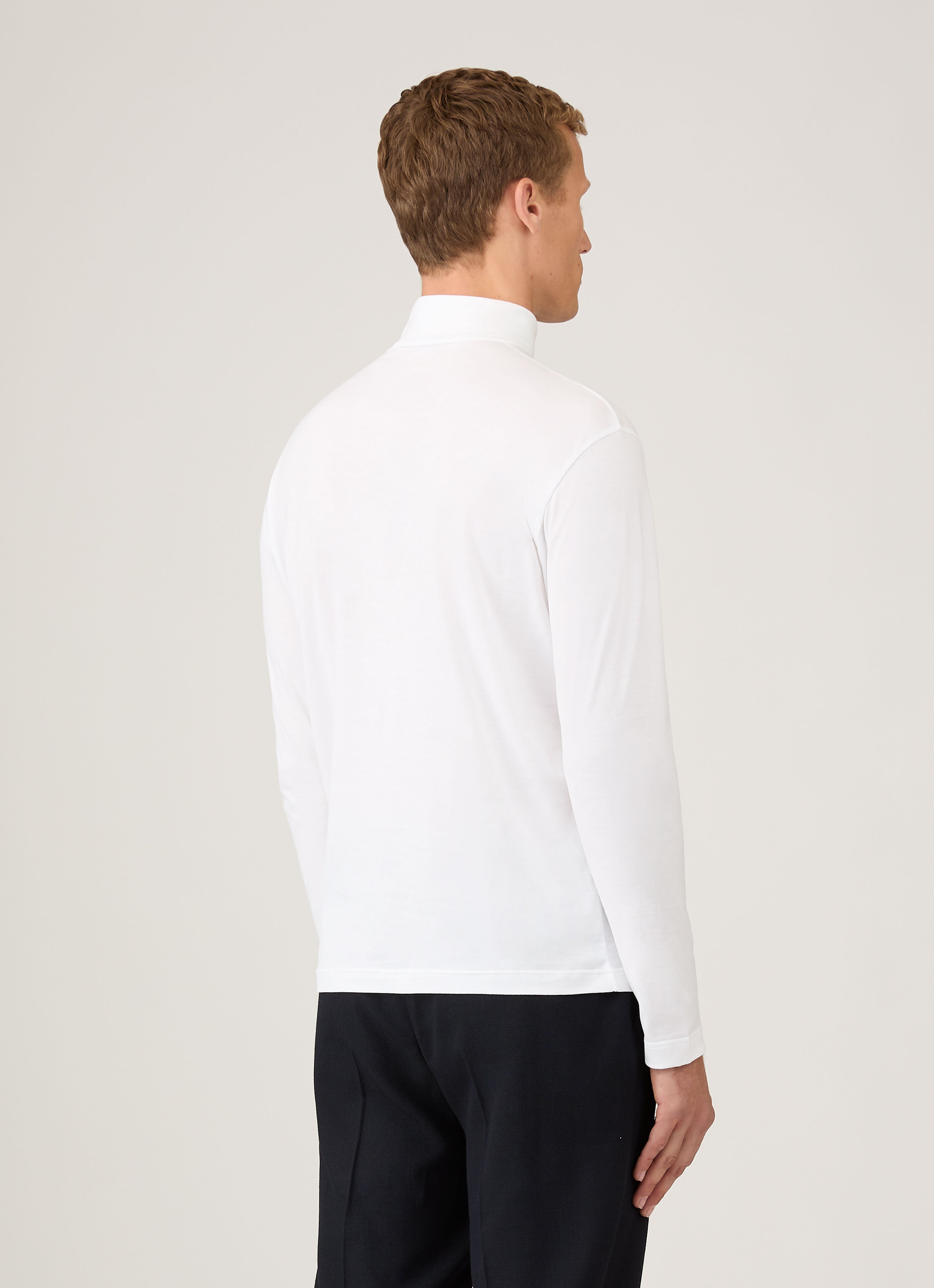 Men's Long Sleeve Roll Neck T-shirt in White | Sunspel