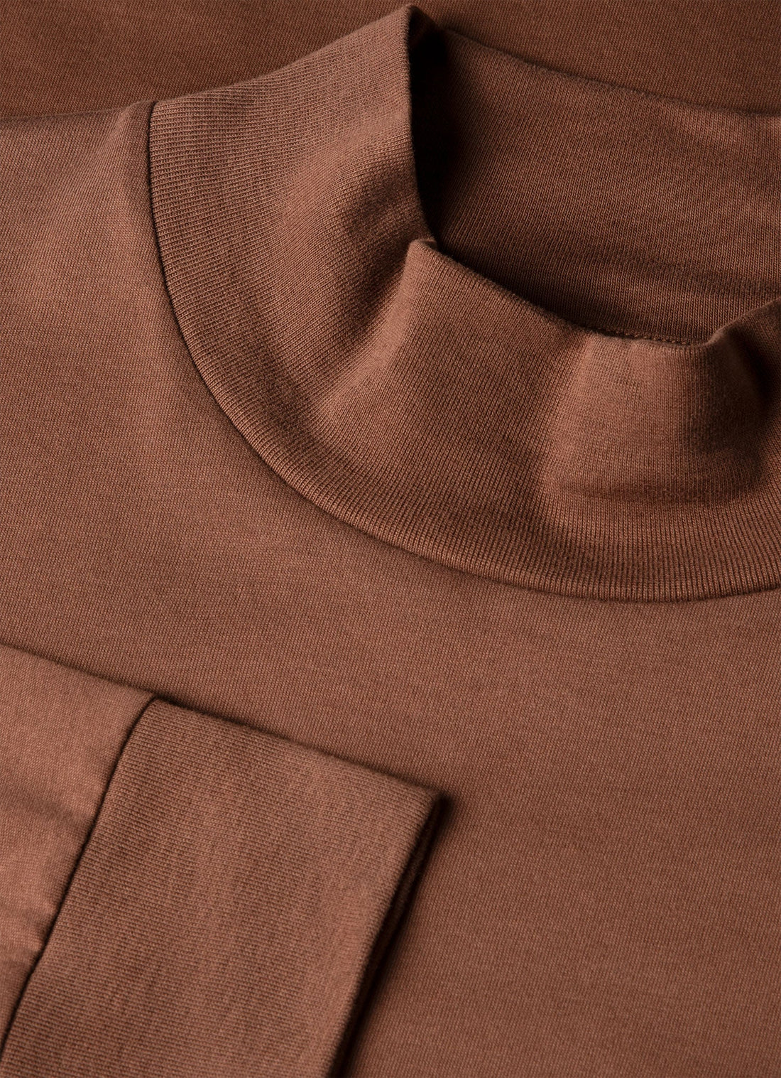 Men's Long Sleeve Brushed Cotton Mock Neck T-shirt in Chestnut