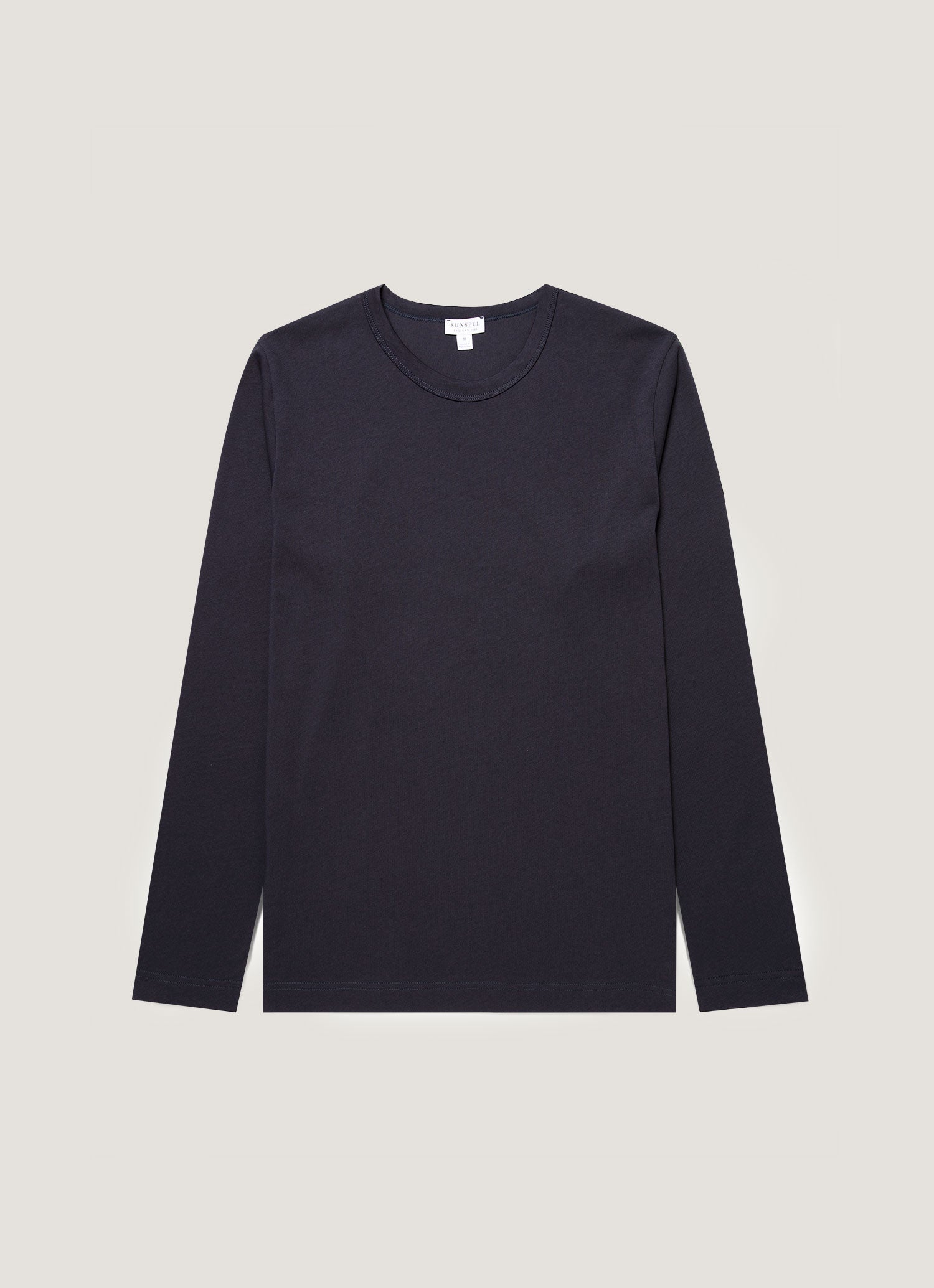 Men's Long Sleeve Heavyweight Classic T-shirt in Navy | Sunspel