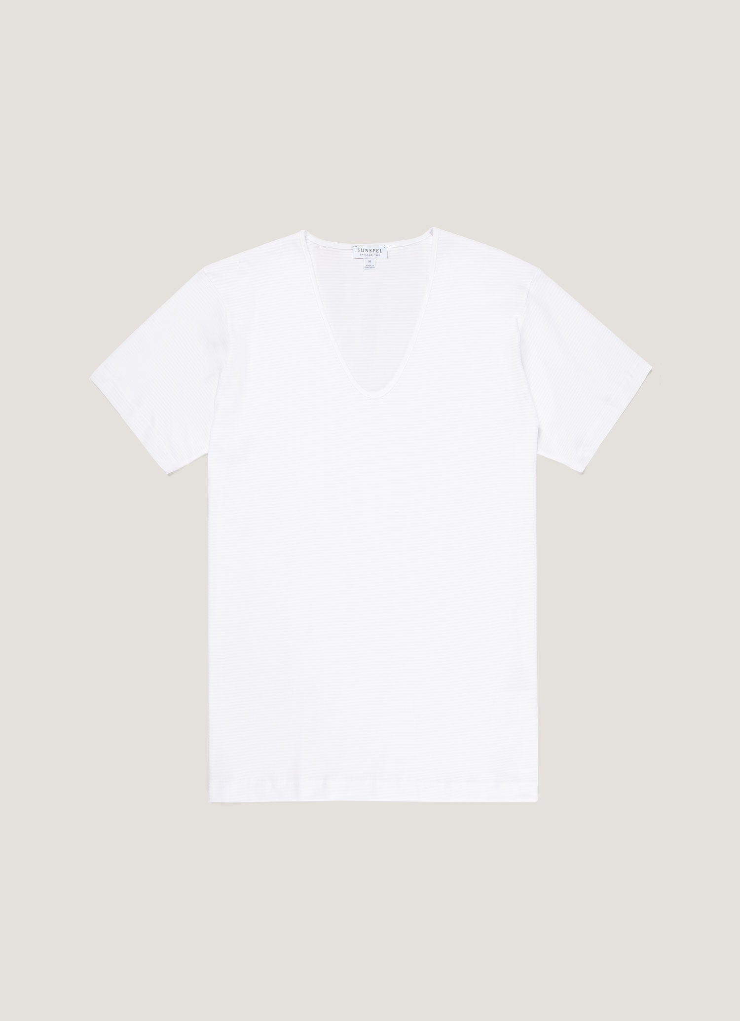 Men's Cellular Cotton V-neck Underwear T-shirt in White | Sunspel