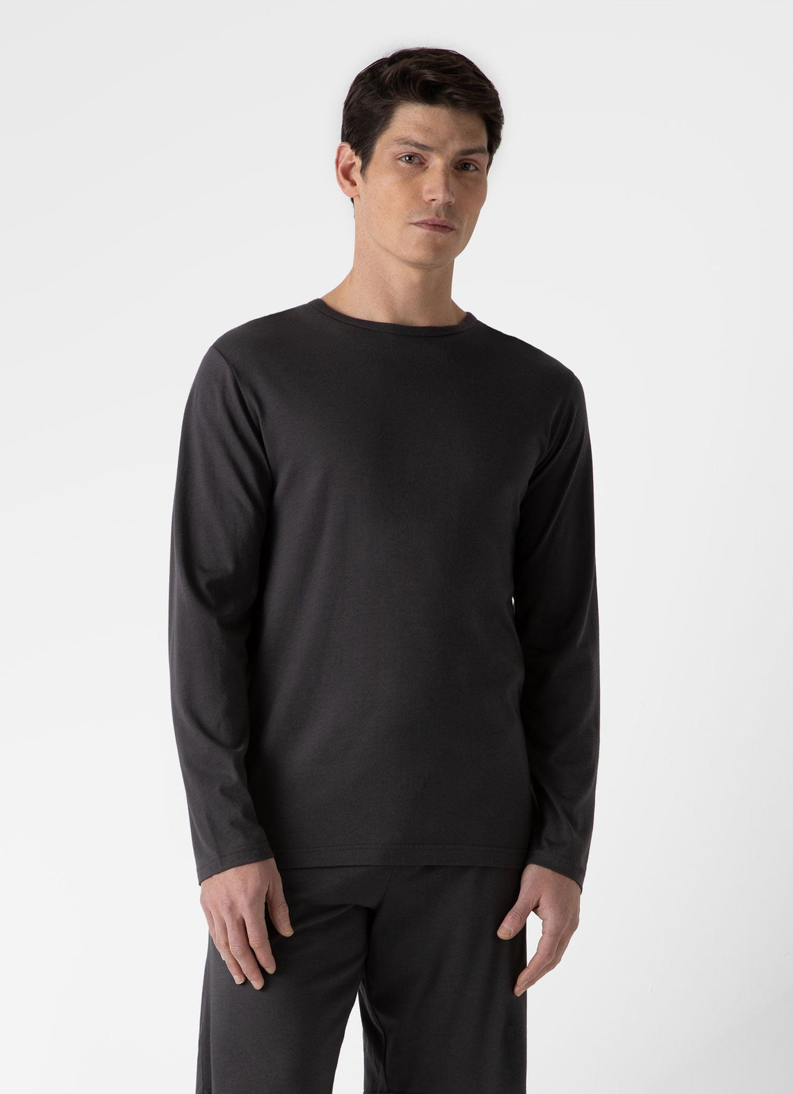 Men's Cotton Modal Lounge Long Sleeve T-shirt in Charcoal