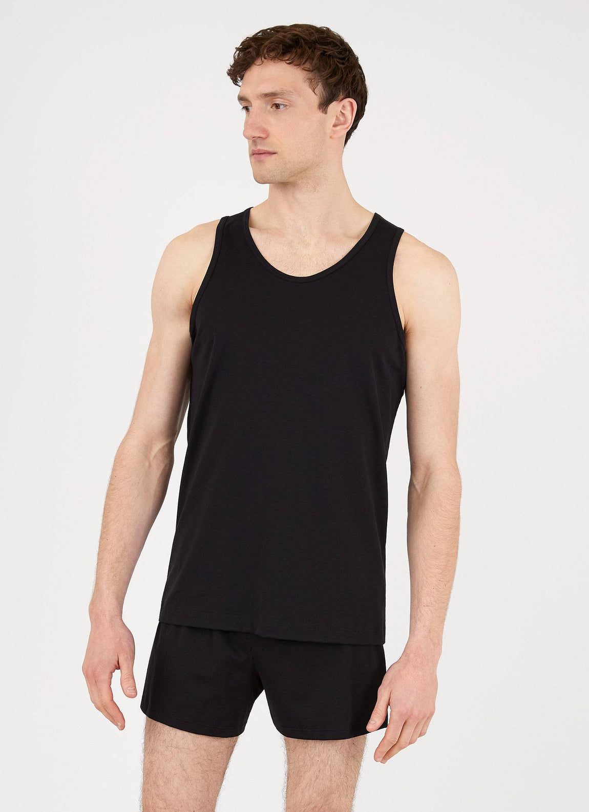 Men's Superfine Cotton Underwear Vest in Black | Sunspel
