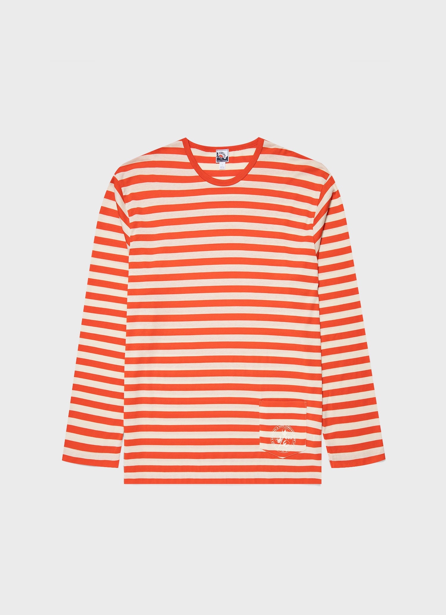 Men's Sunspel x Nigel Cabourn Long Sleeve T-shirt in Orange/Stone White