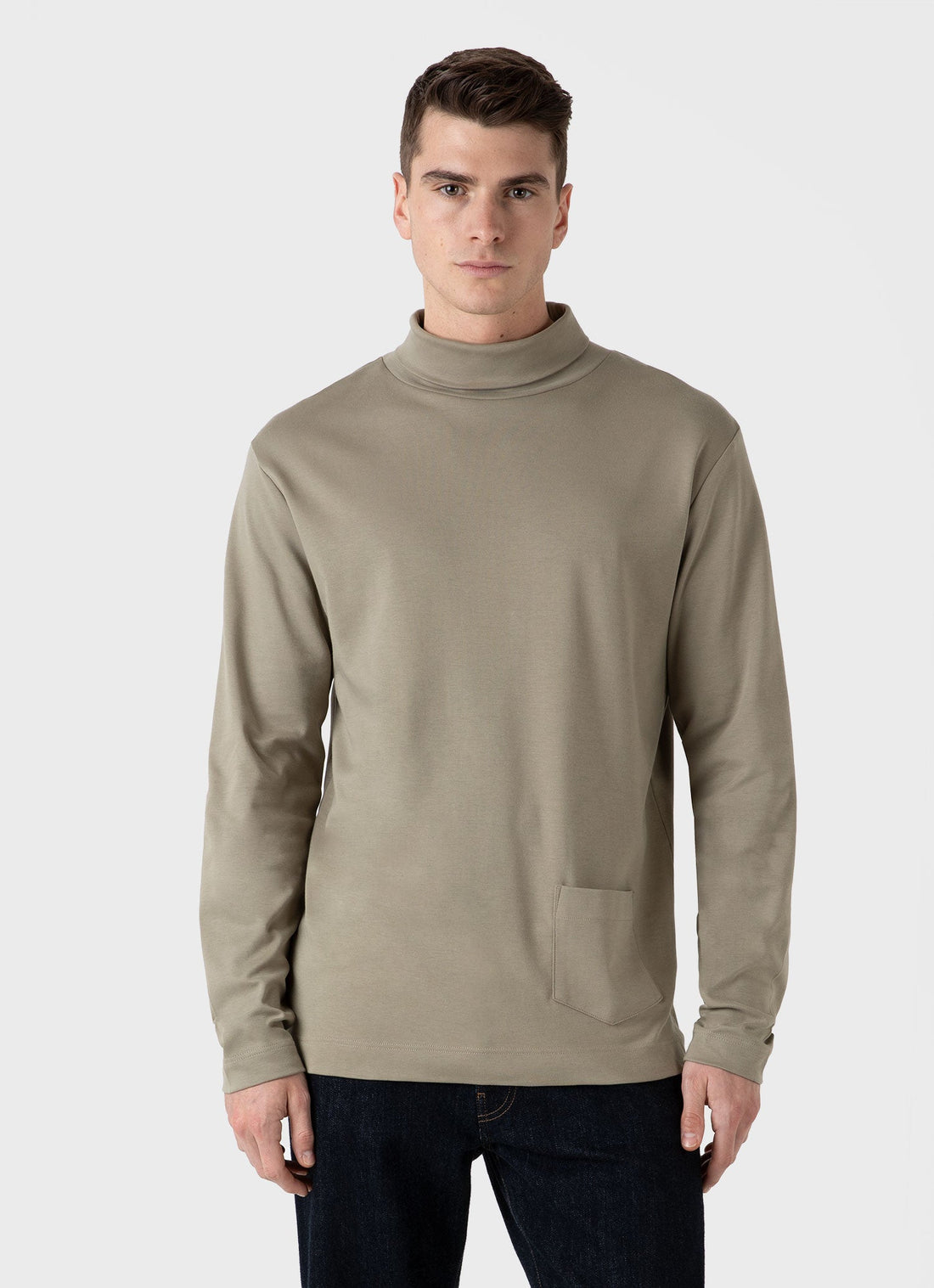 Men's Sunspel x Nigel Cabourn Carbon Brushed Roll Neck in Earth