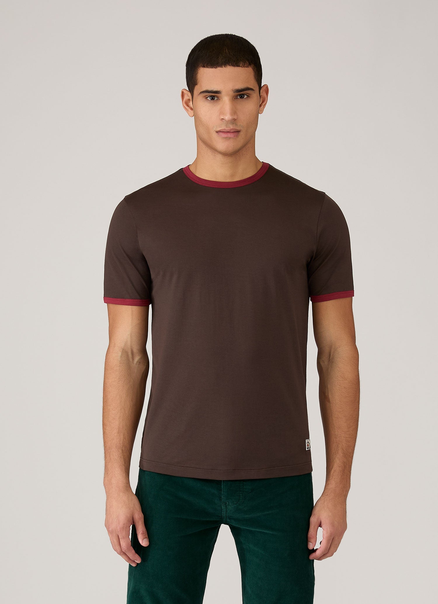 Men's Sunspel x Paul Weller Ringer T-shirt in Dark Brown | Sunspel