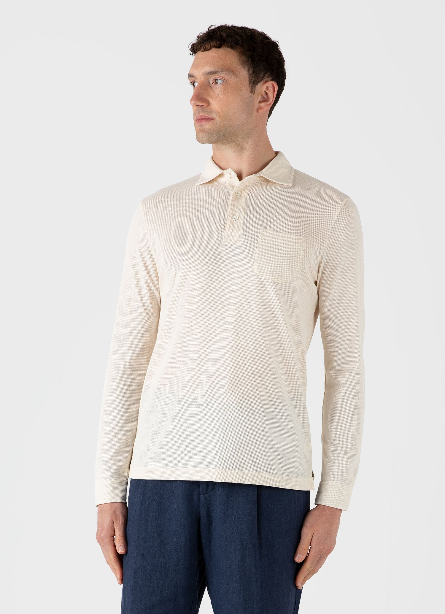 Men's WM Brown Long Sleeve Polo Shirt in Undyed