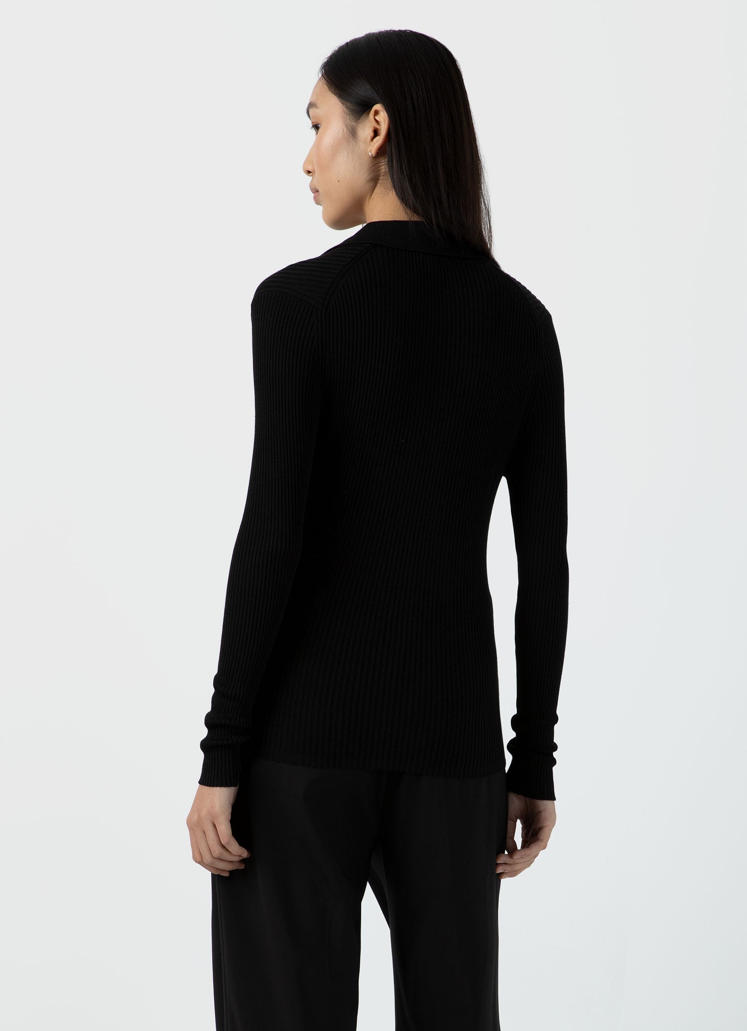 Women's Mulberry Silk Rib Cardigan in Black | Sunspel