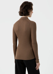 Women's Mulberry Silk Rib Cardigan in Dark Sand