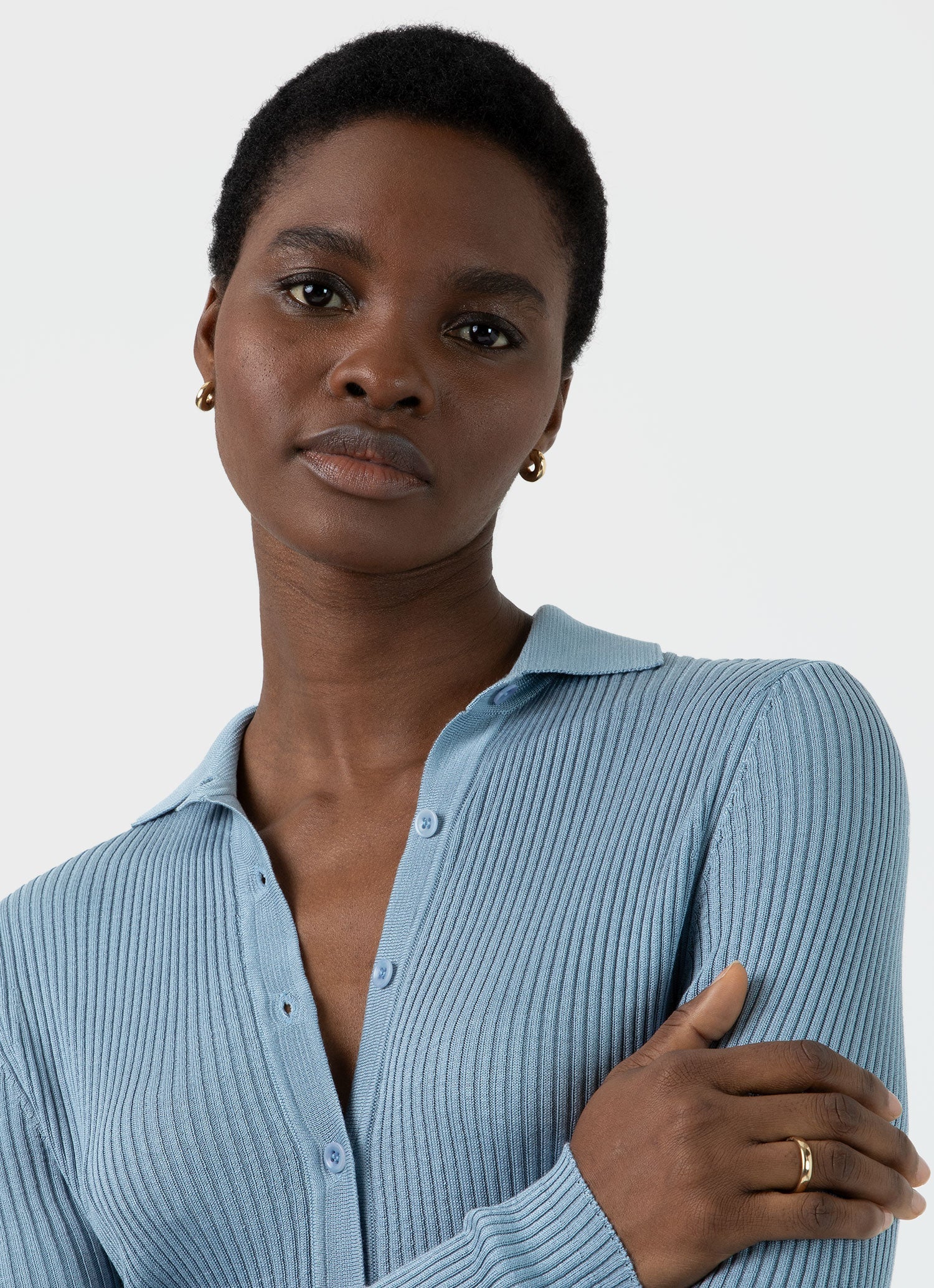 Women's Mulberry Silk Rib Cardigan in Light Blue | Sunspel