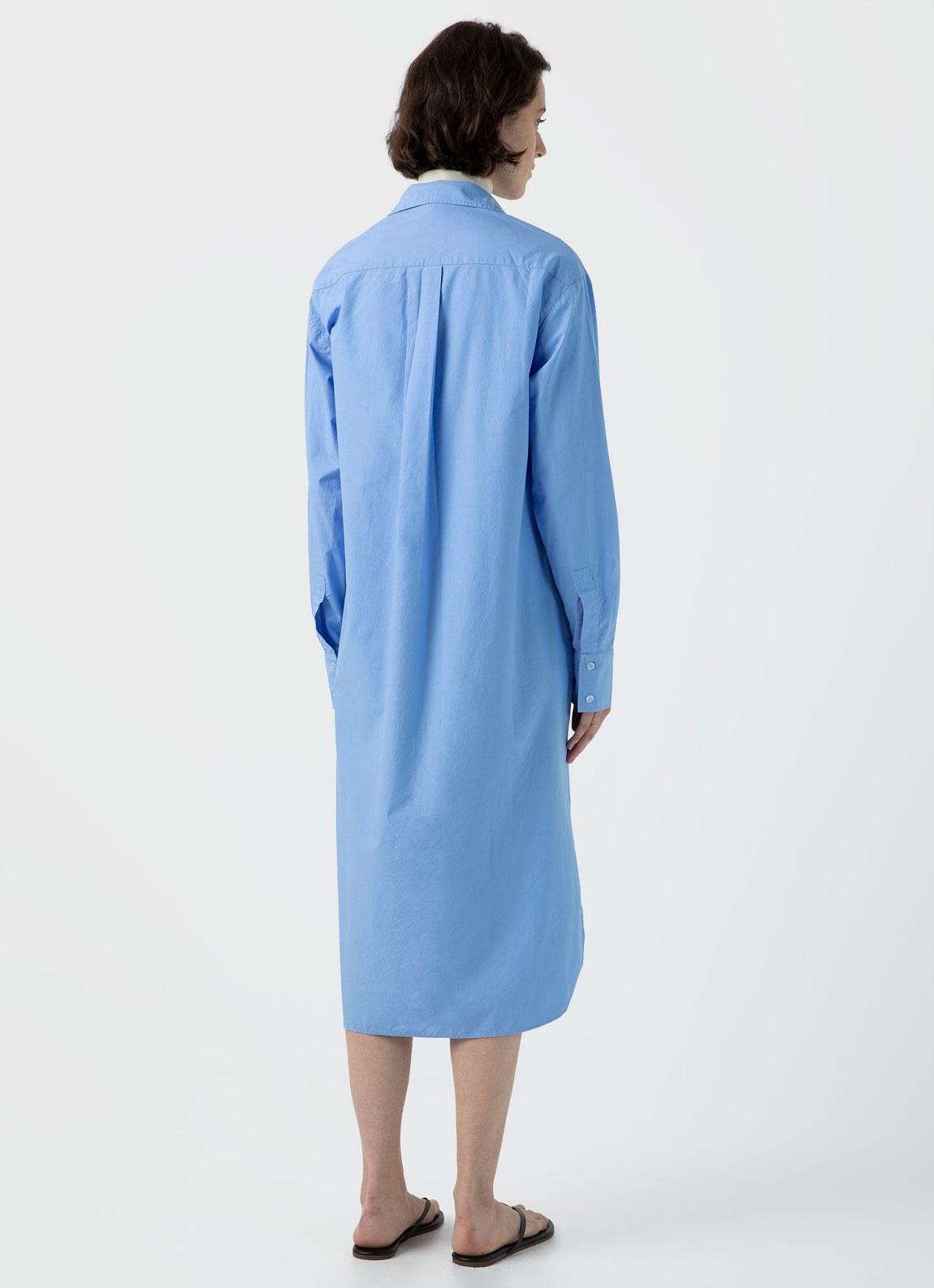 Women's Cotton Poplin Shirt Dress in Mid Blue