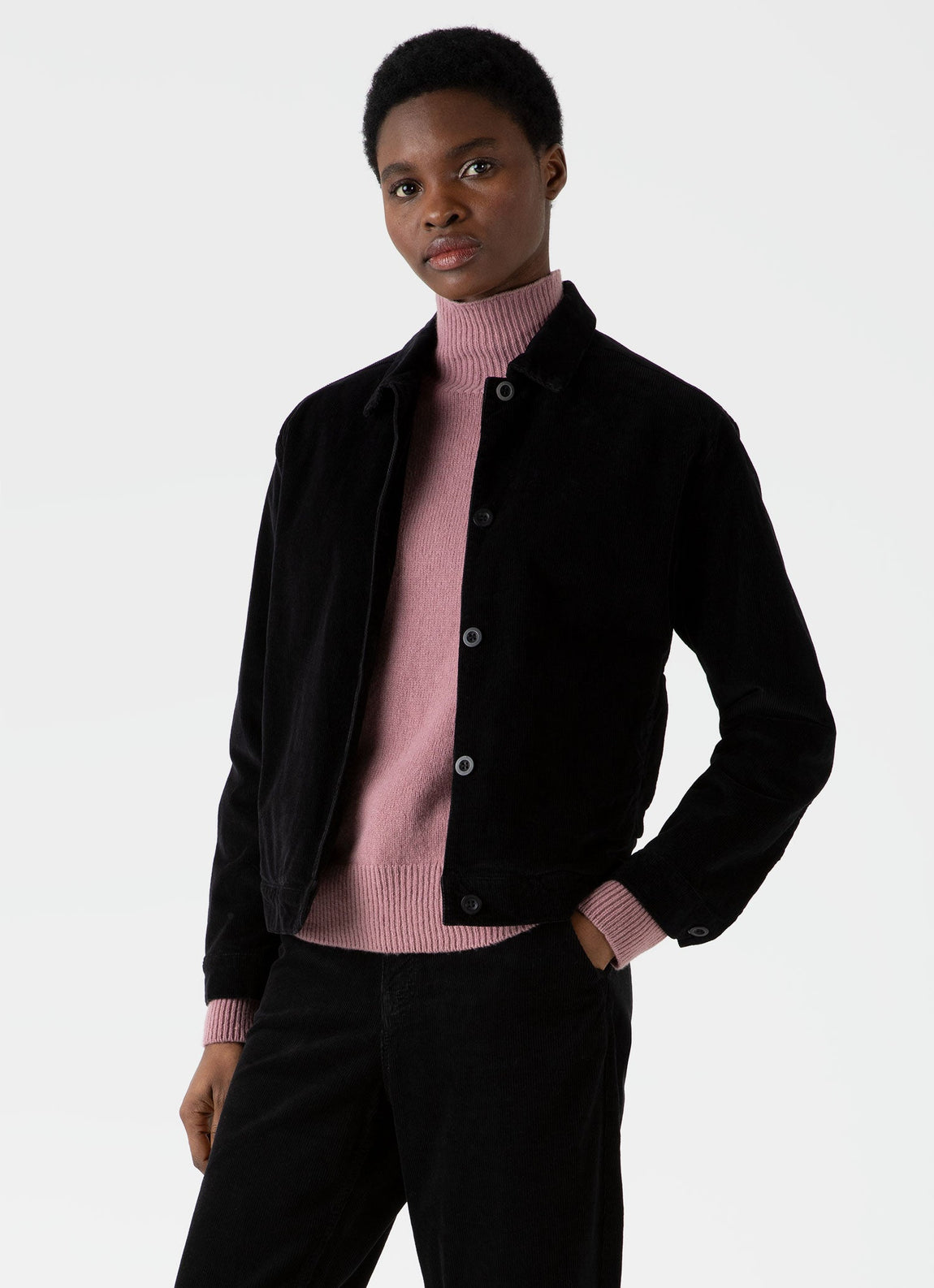 Women\'s Corduroy Boxy Jacket in Black | Sunspel