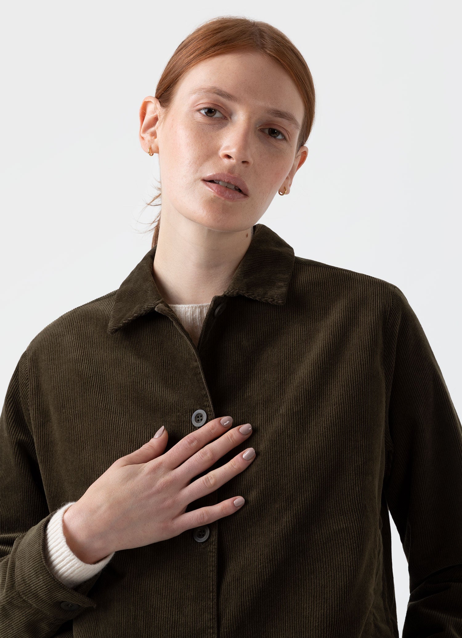 Women's Corduroy Boxy Jacket in Dark Moss