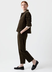 Women's Corduroy Boxy Jacket in Dark Moss