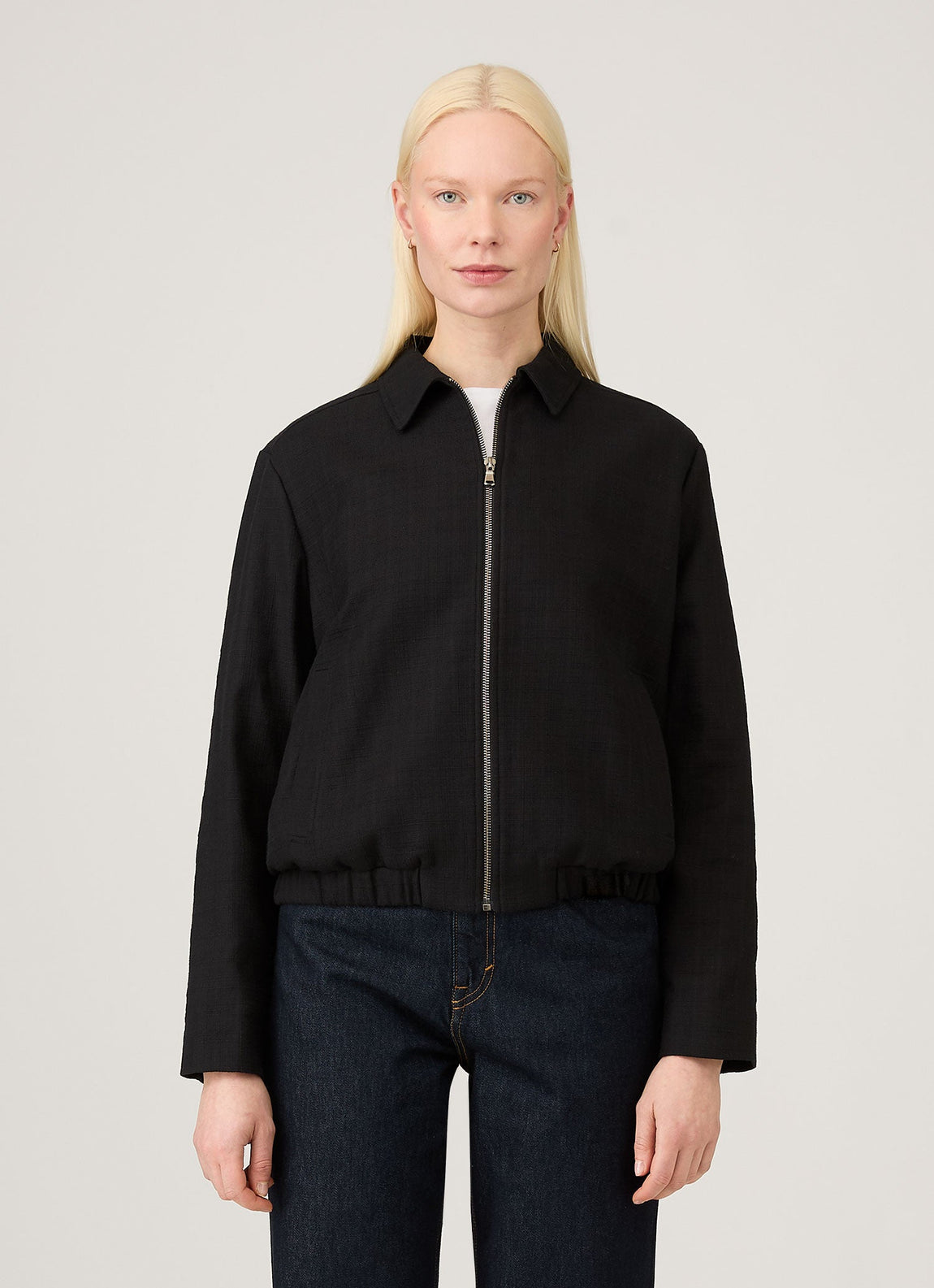 Women's Cotton Raffia Bomber Jacket in Black