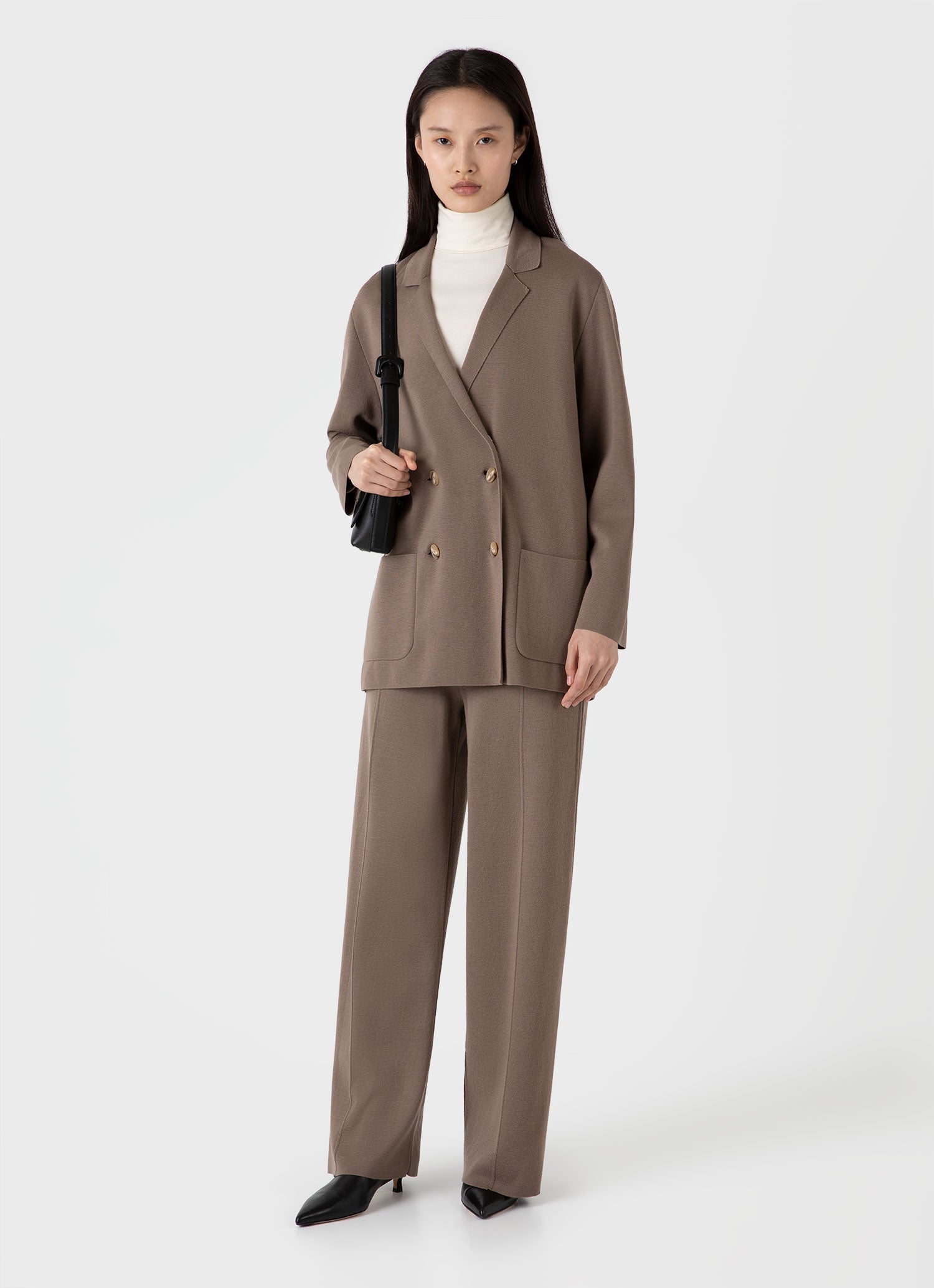 Women's Merino Milano Knit Blazer in Sandstone