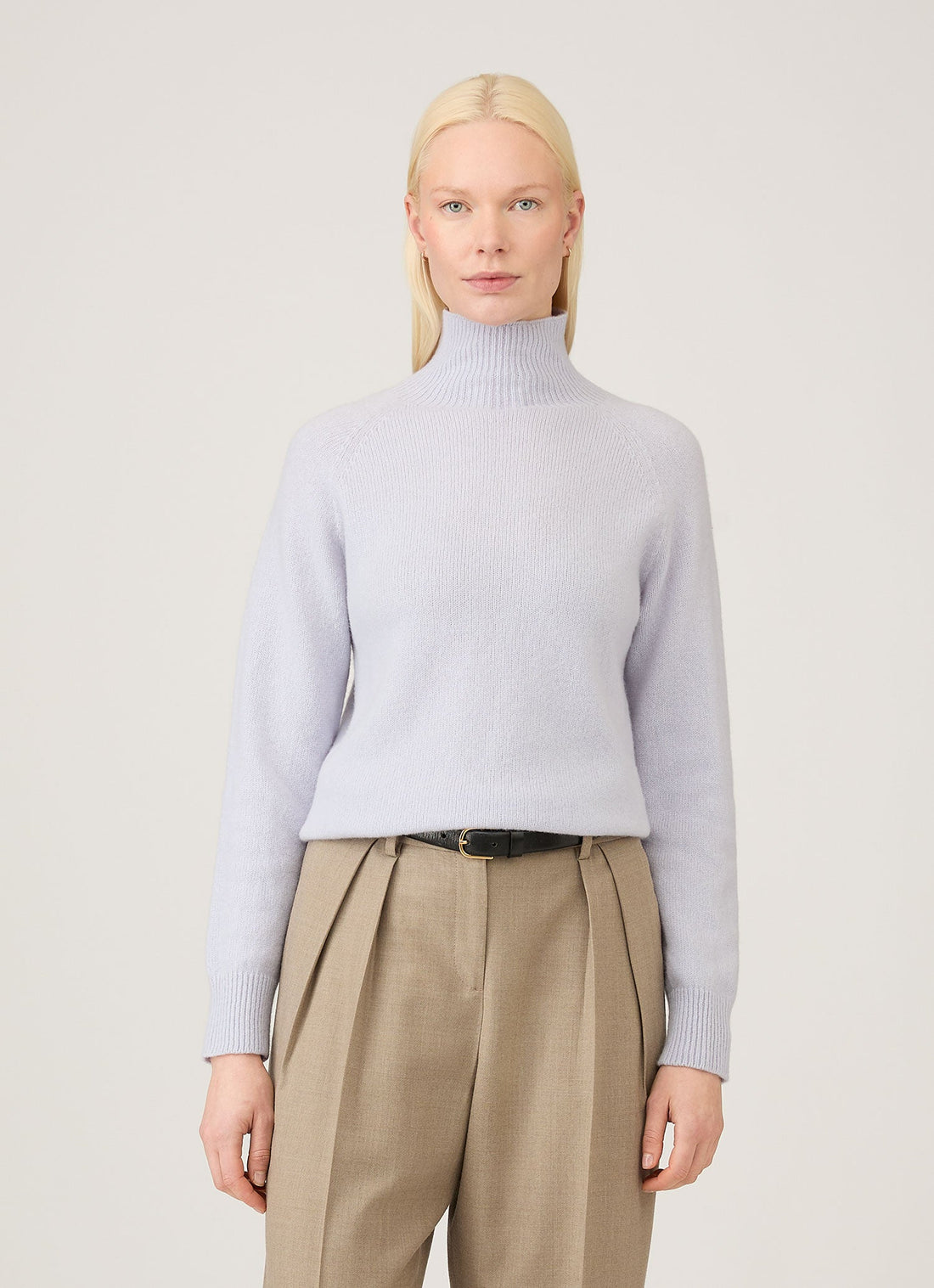 Women's Lambswool Funnel Neck Jumper in Ice Blue