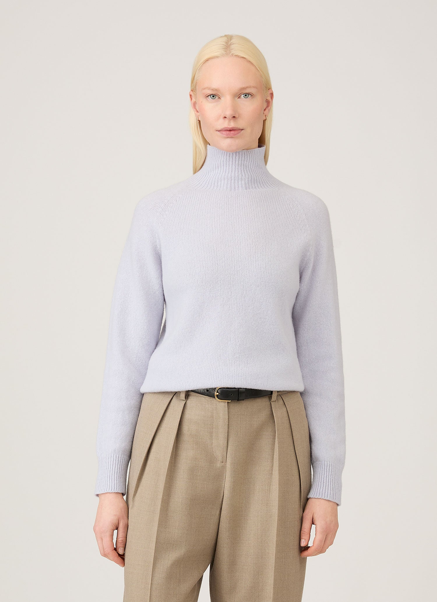 Women's Lambswool Funnel Neck Jumper in Ice Blue