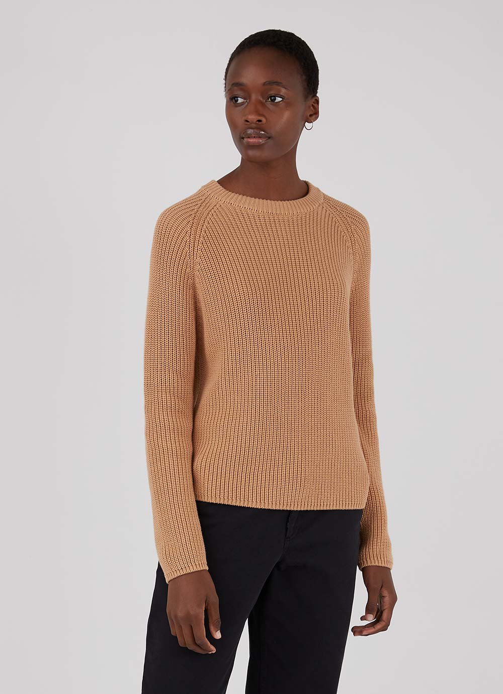 Women's Cotton Boxy Crew Neck Jumper in Toffee