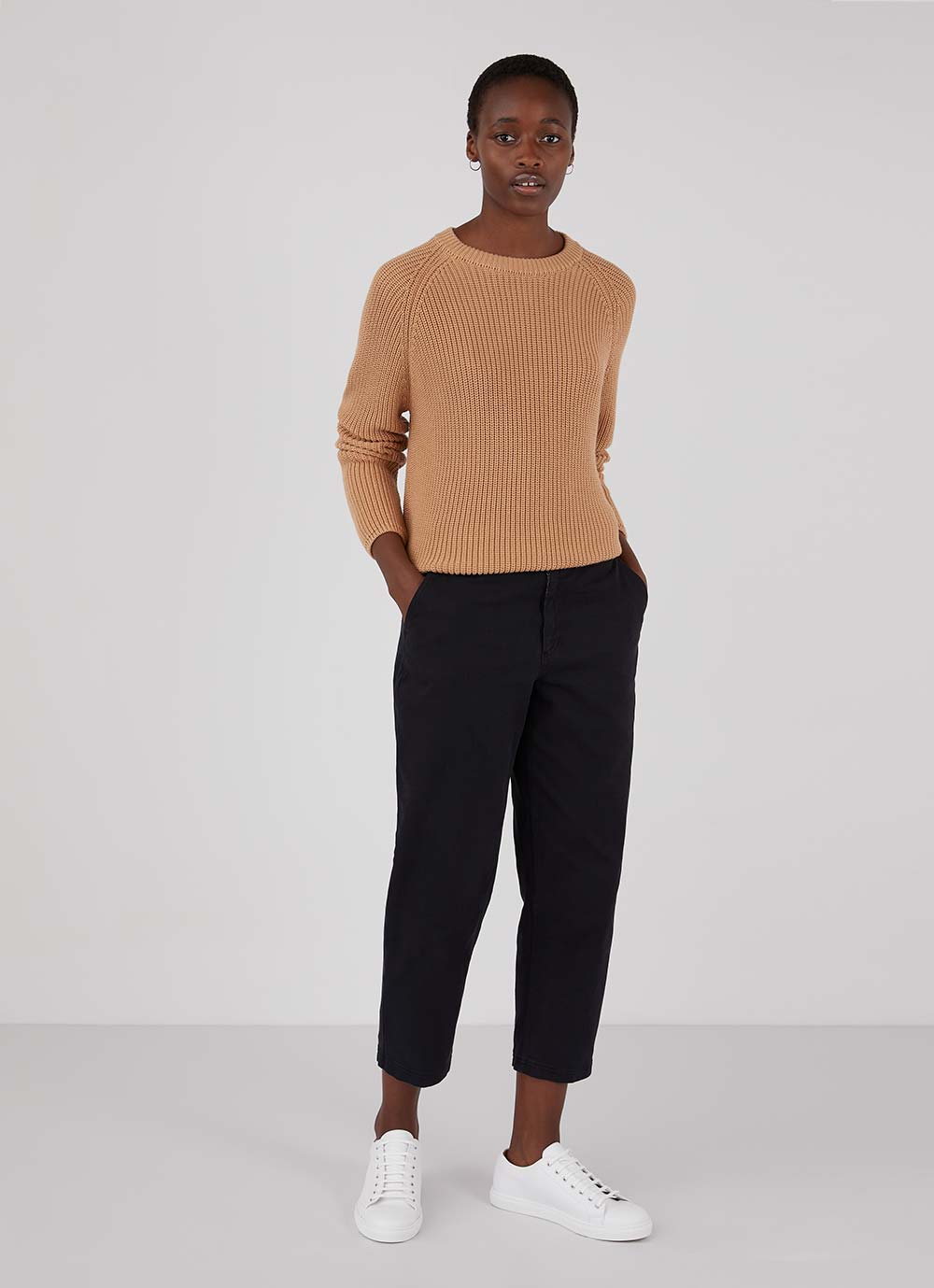 Women's Cotton Boxy Crew Neck Jumper in Toffee