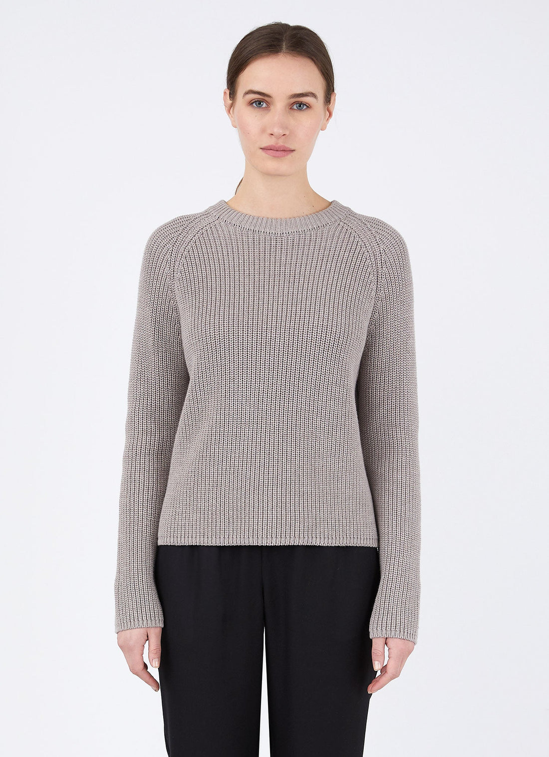 Women's Cotton Boxy Crew Neck Jumper in Oatmeal Melange