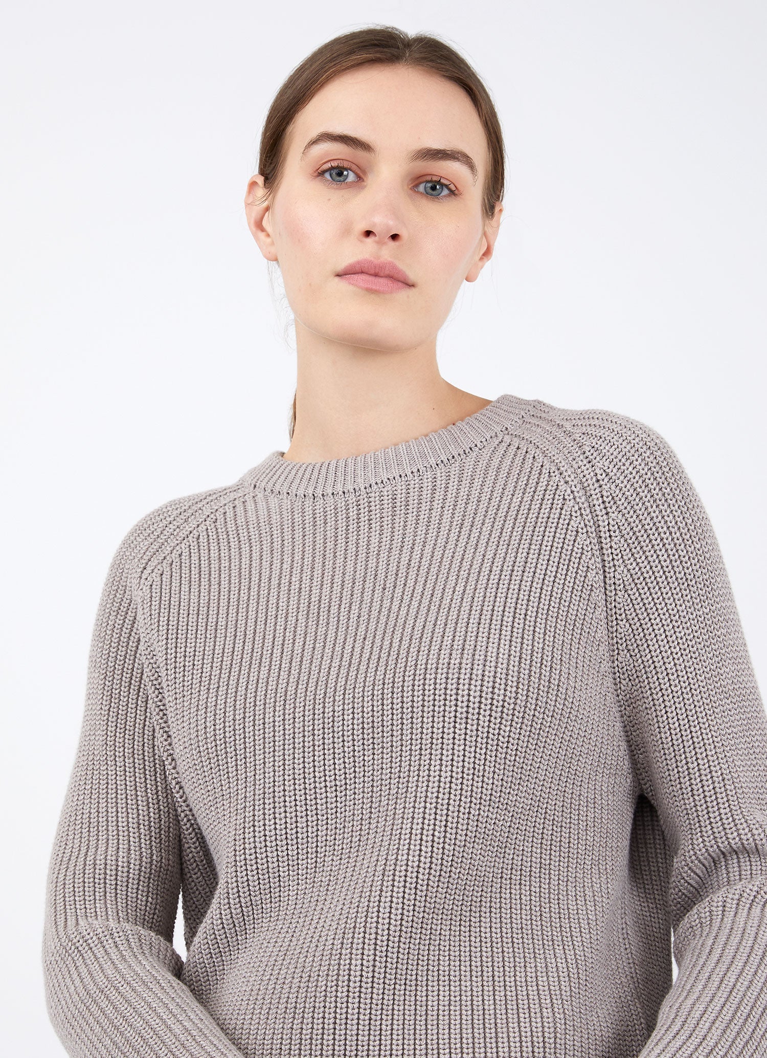 Women's Cotton Boxy Crew Neck Jumper in Oatmeal Melange