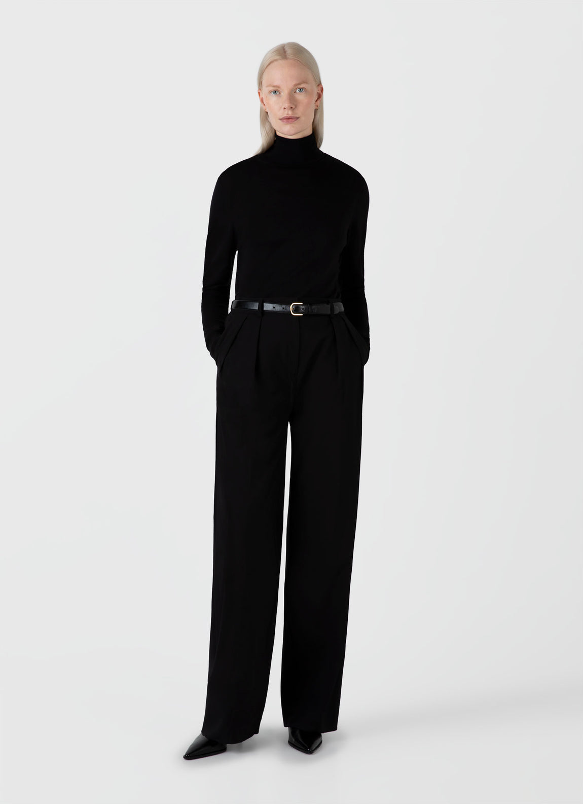 Women's Merino Silk Roll Neck Jumper in Black