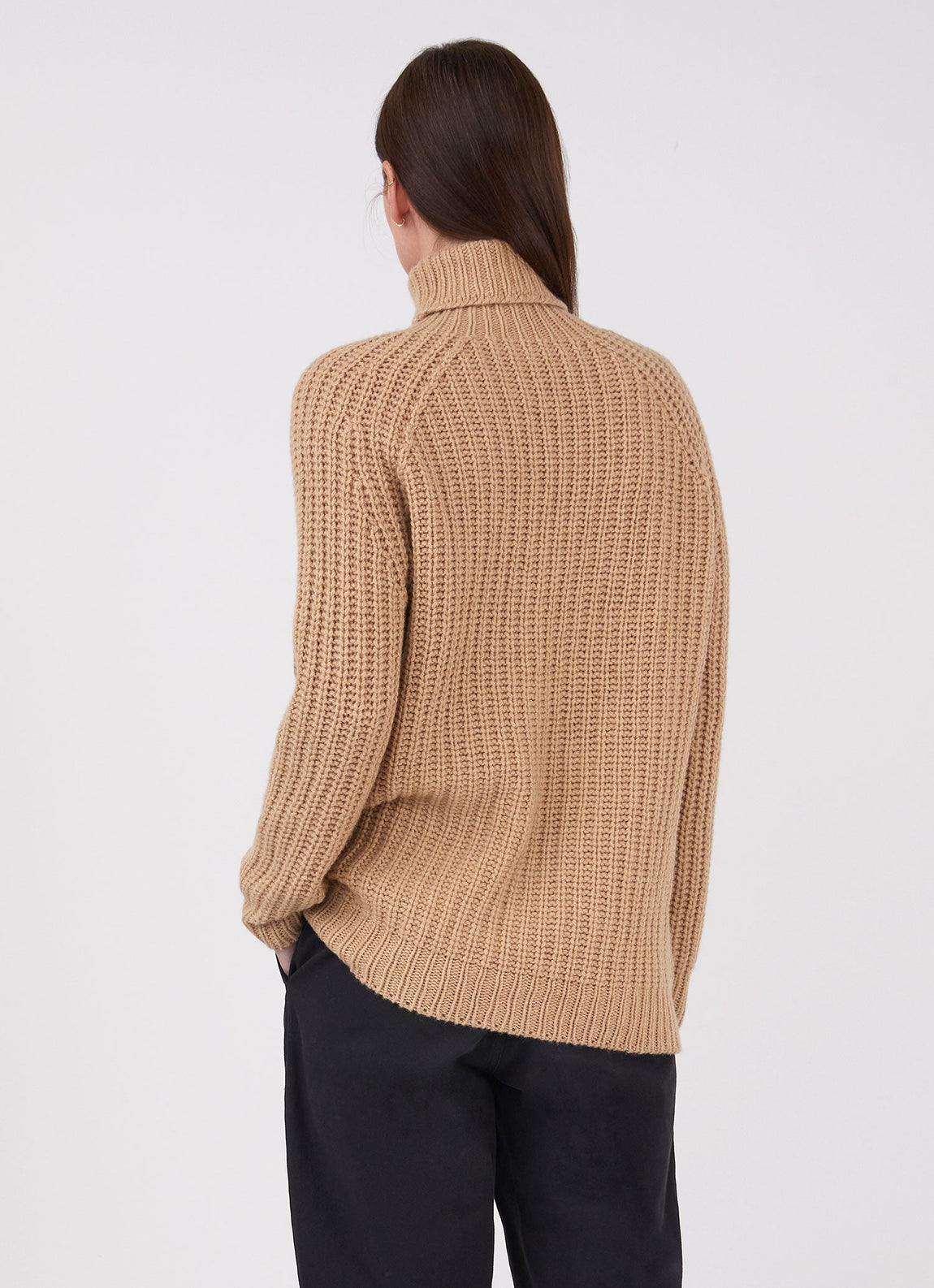 Women's Chunky Roll Neck Jumper in Light Camel