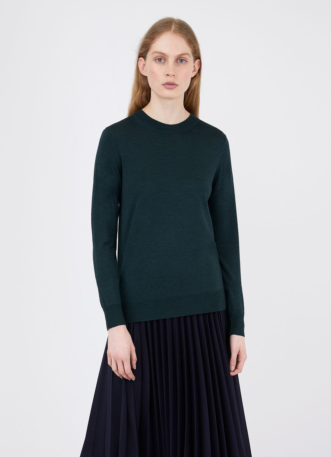 Women's Merino Silk Crew Neck jumper in Forest