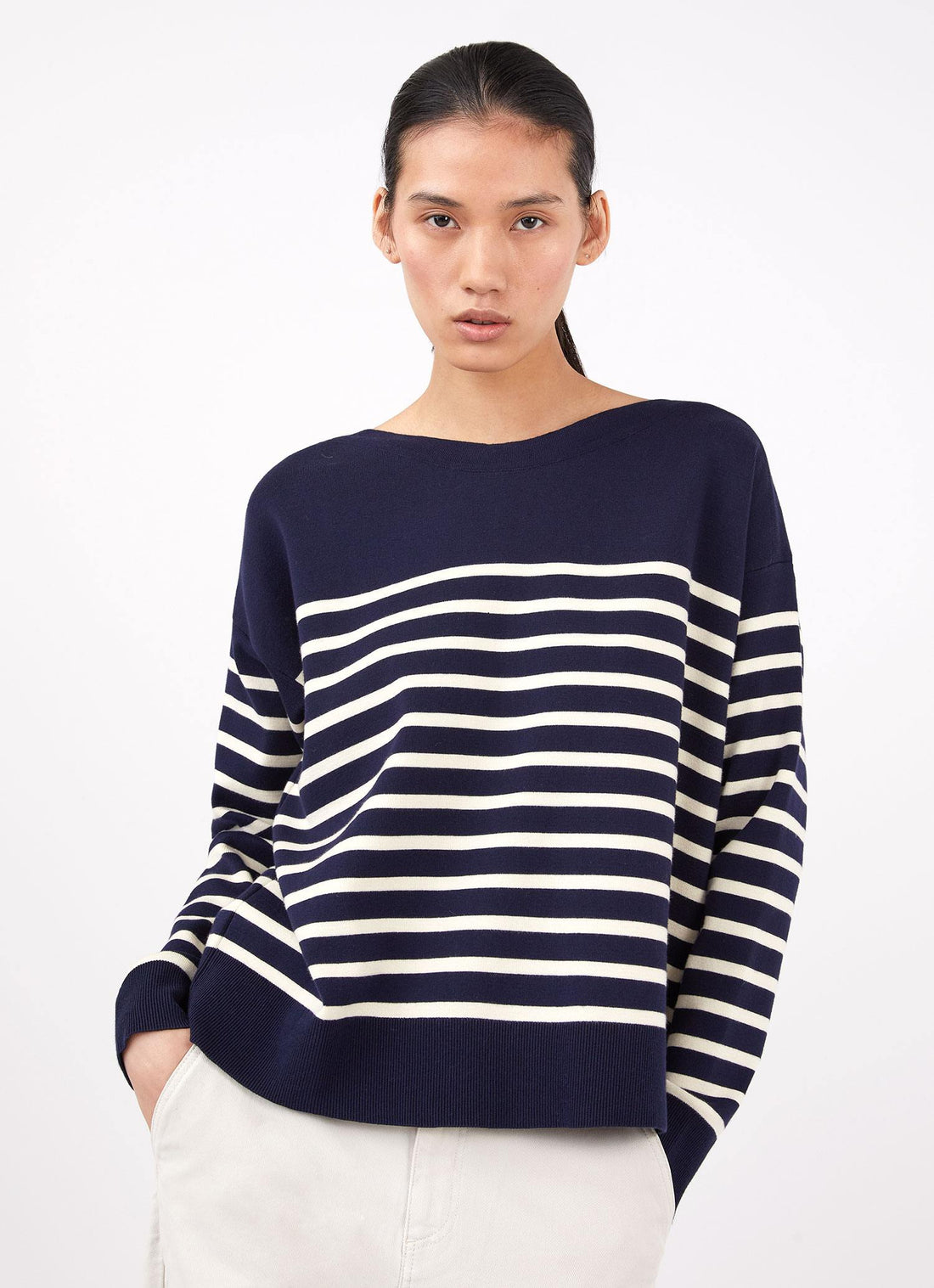 Women's Breton Stripe Jumper in Navy/Ecru