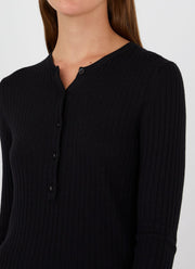 Women's Merino Silk Henley in Black