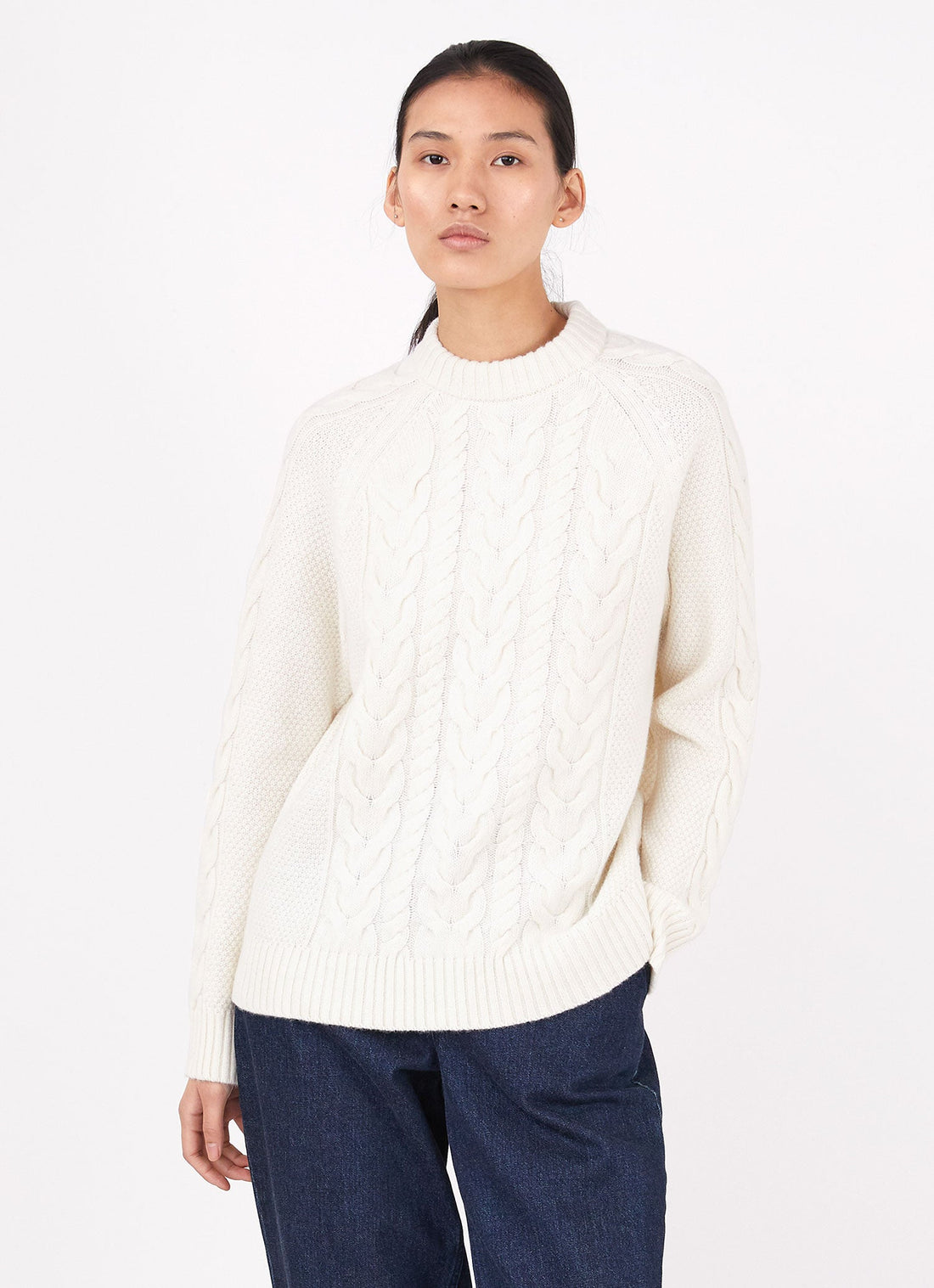 Women's Cable Crew Neck Jumper in Ecru