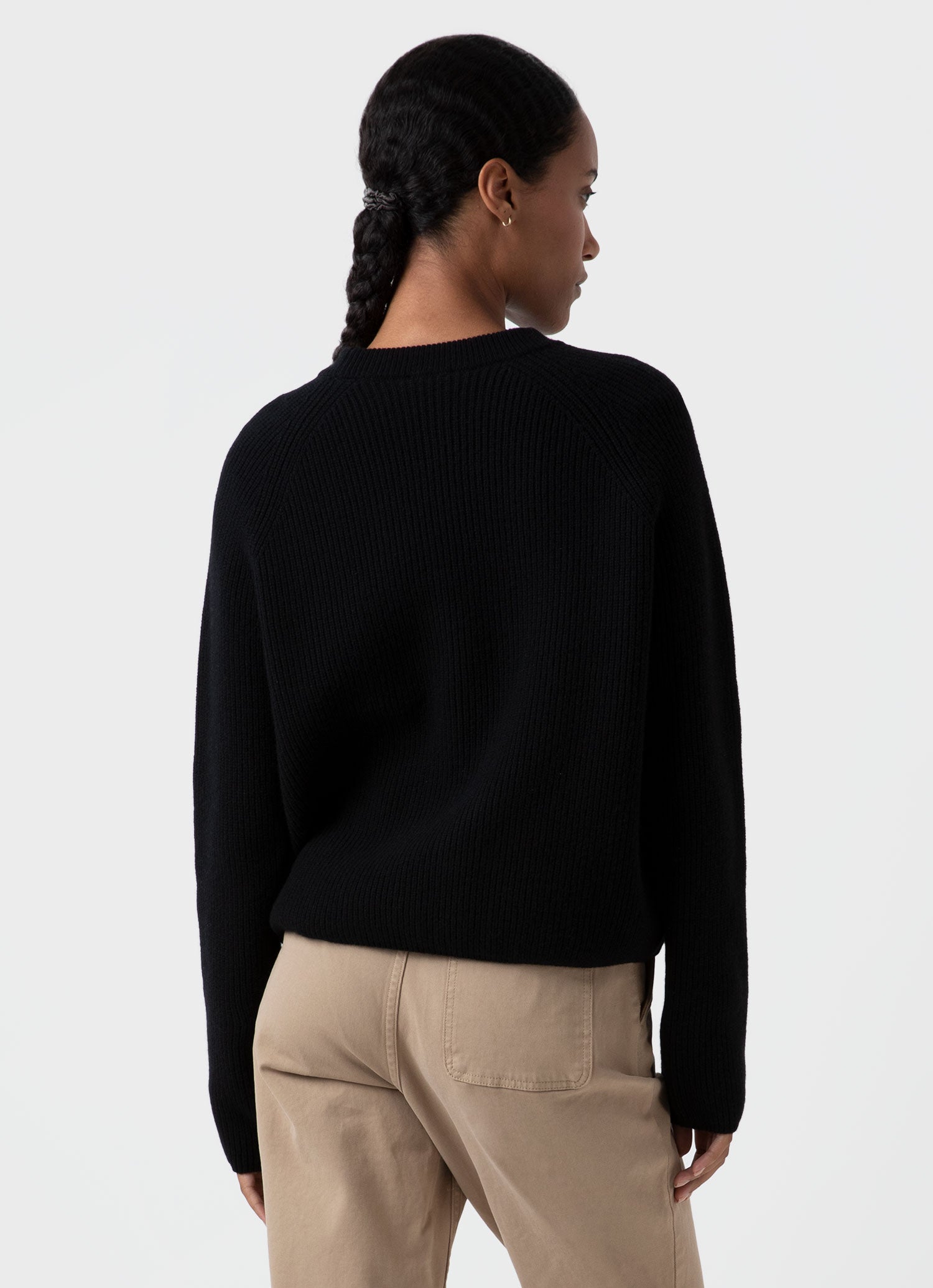 Women's Wool Cashmere Rib Jumper in Black | Sunspel
