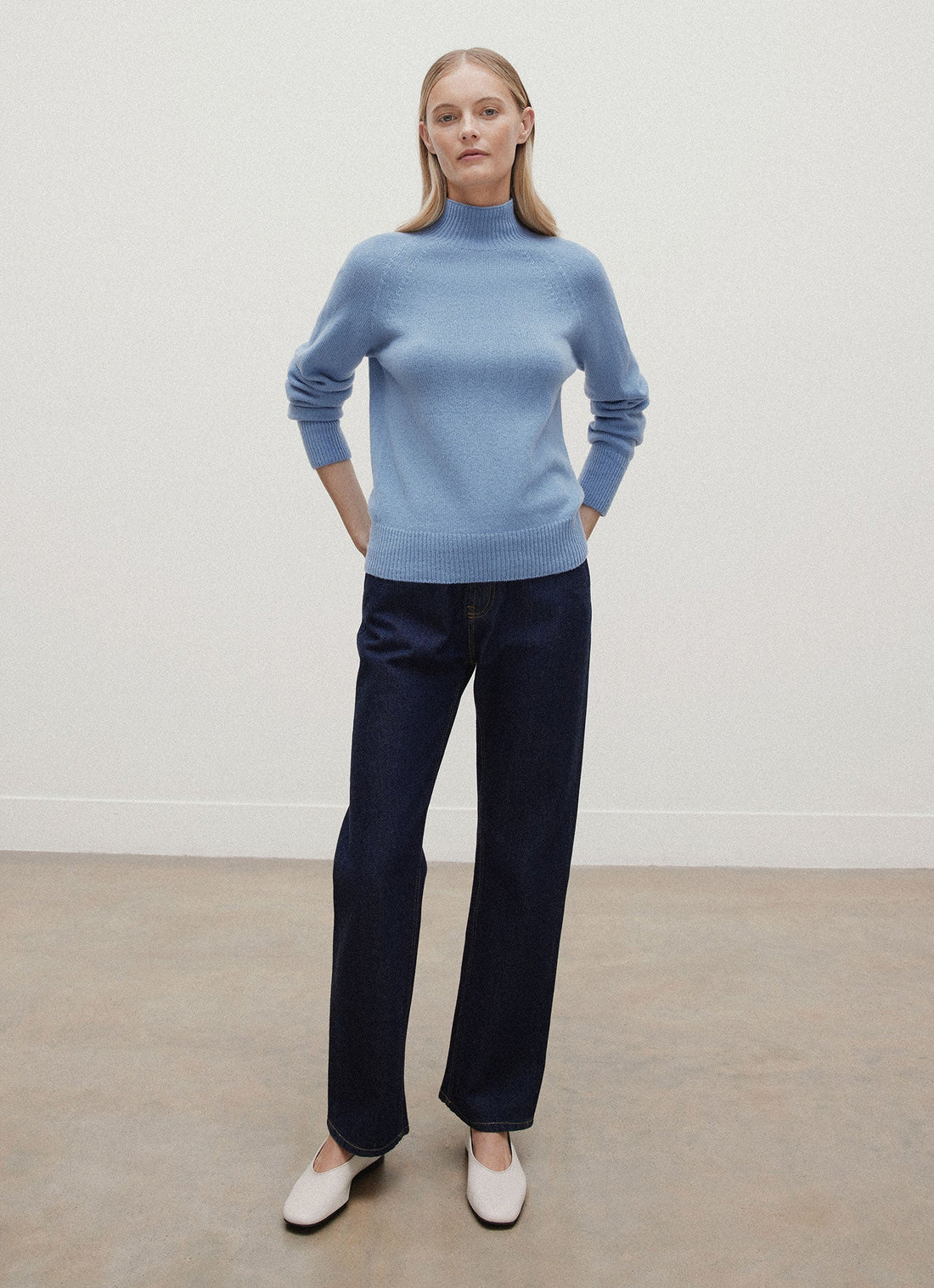 Women's Lambswool Funnel Neck Jumper in Studio Blue