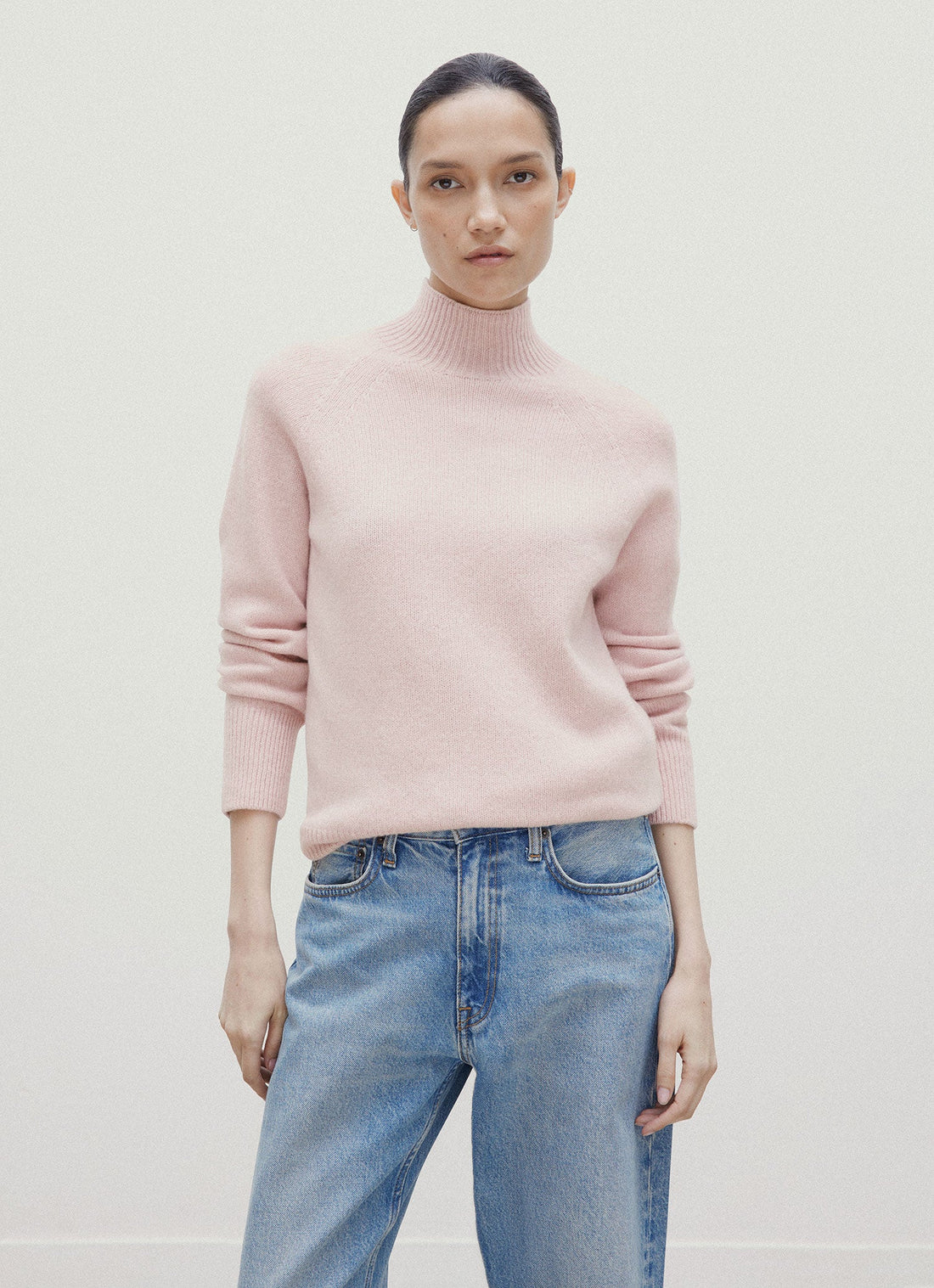 Women's Lambswool Funnel Neck Jumper in Cherry Blossom