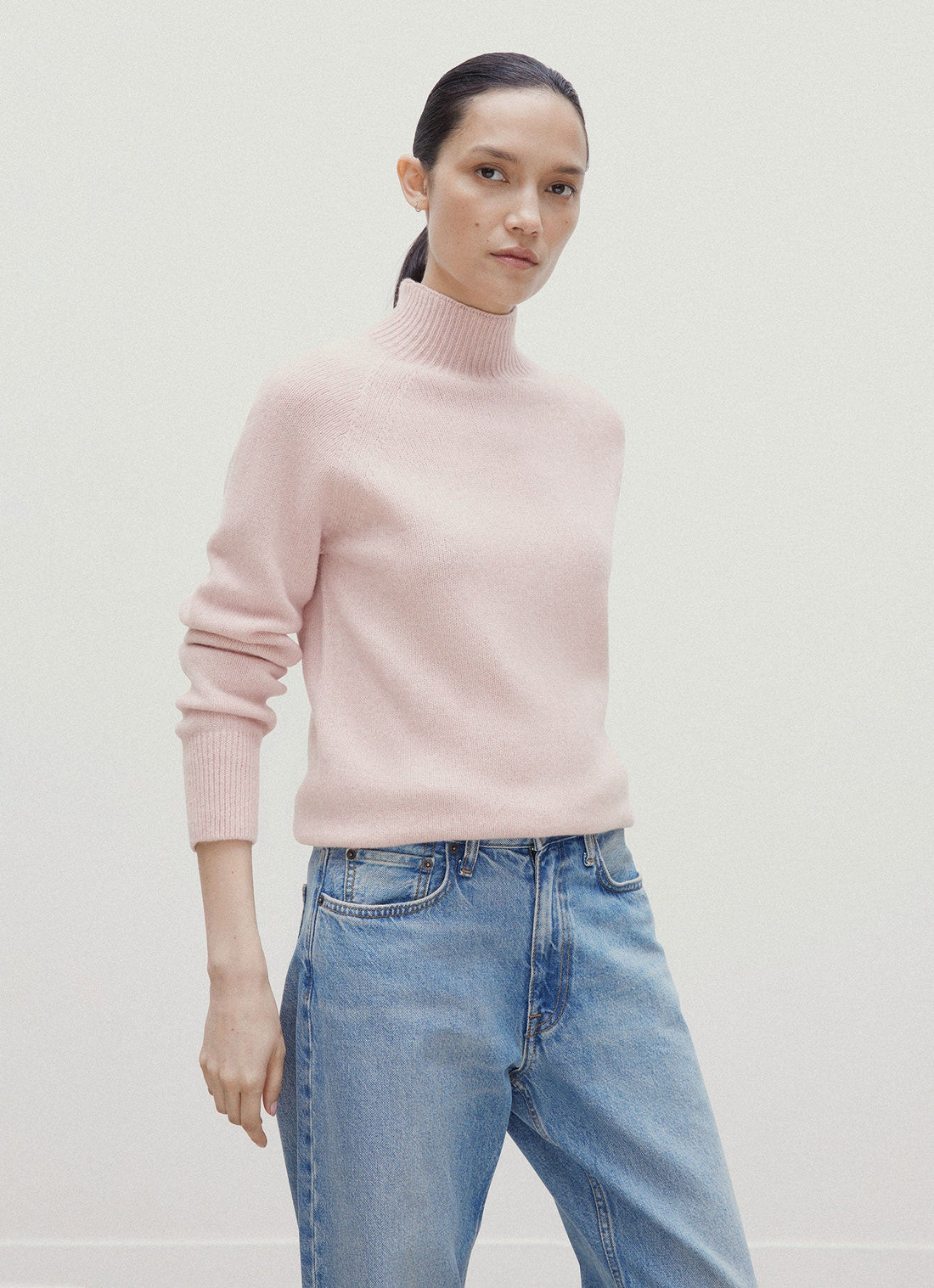 Women's Lambswool Funnel Neck Jumper in Cherry Blossom