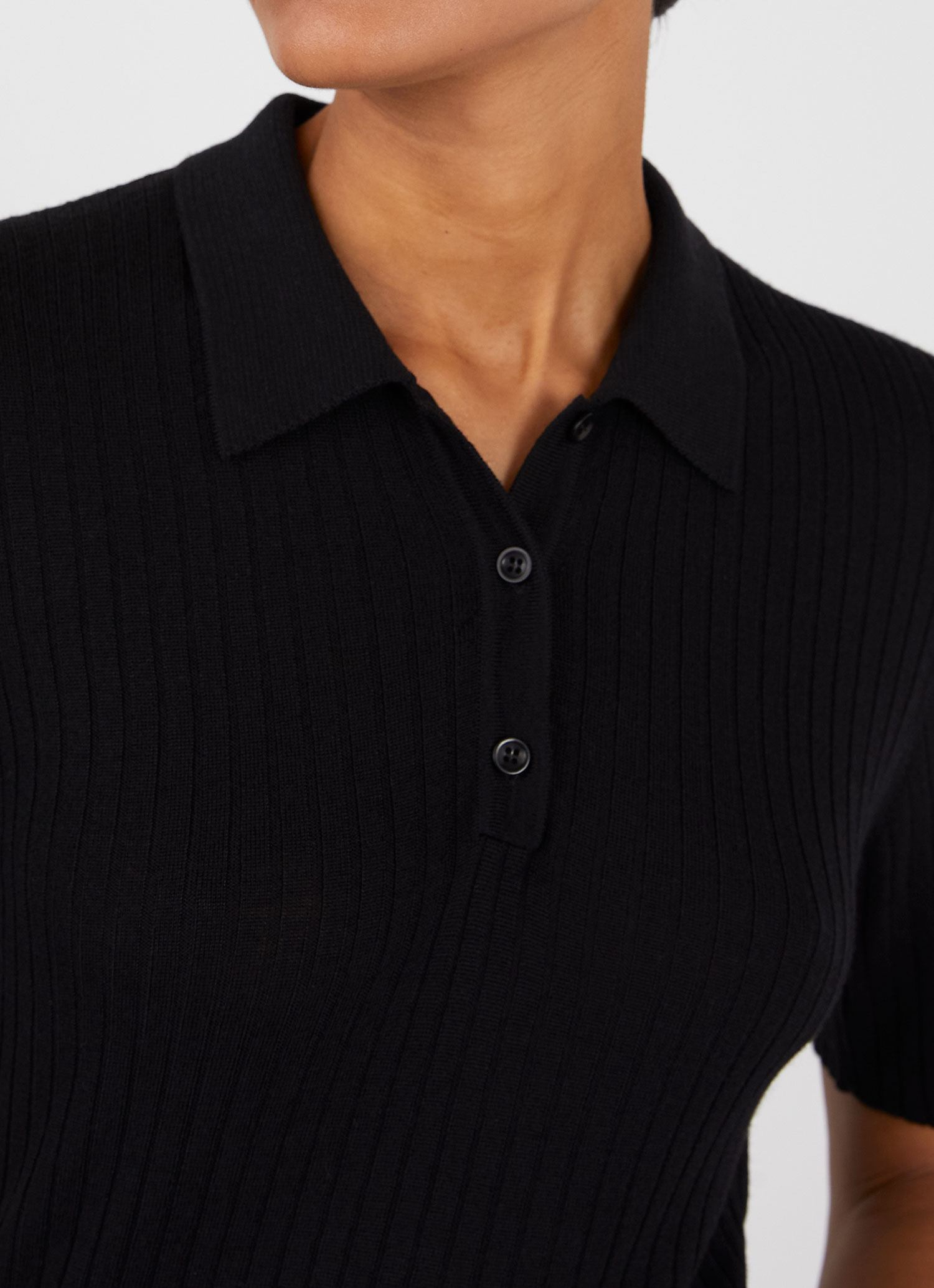 Women's Merino Silk Polo in Black