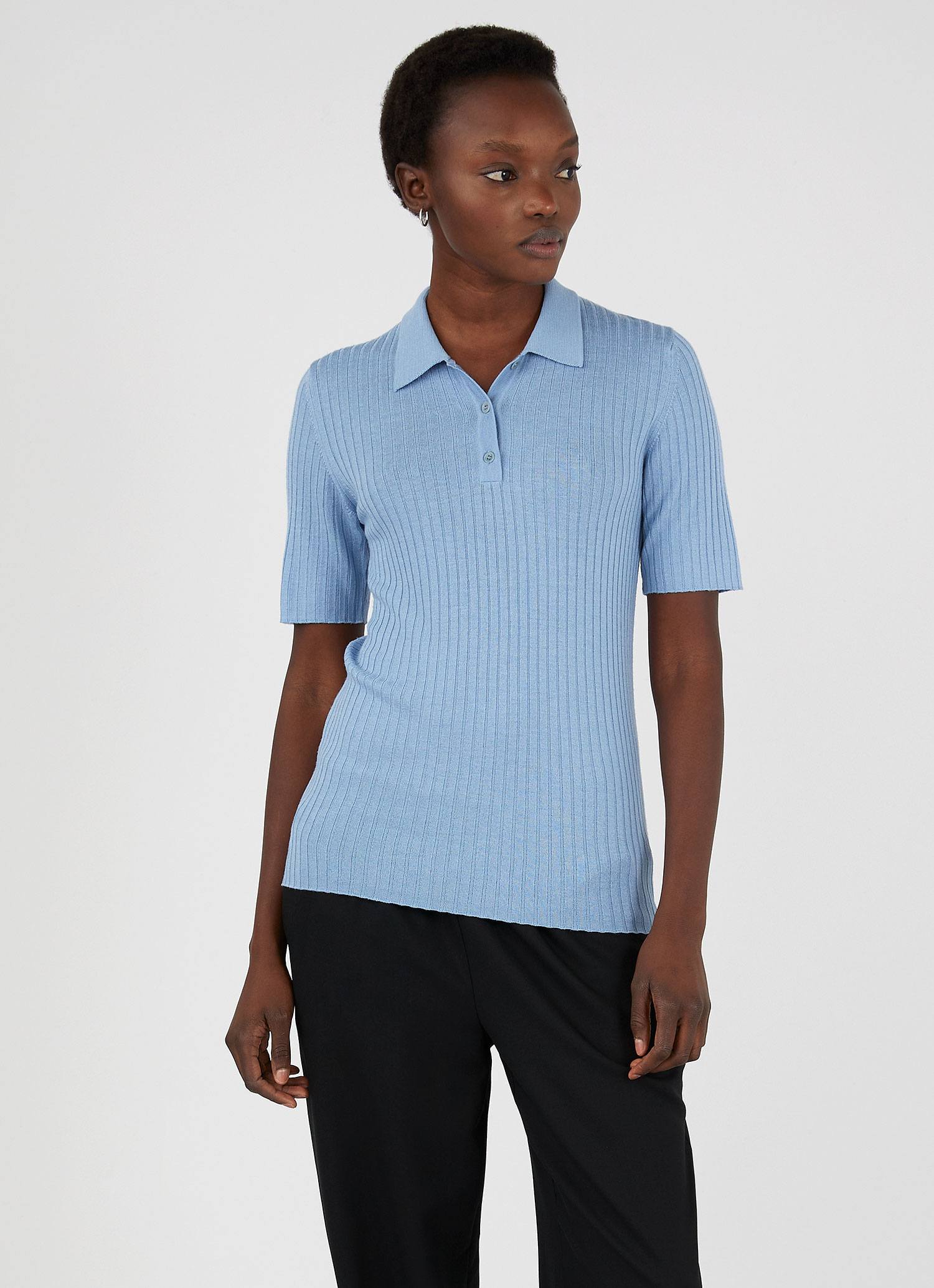 Women's Merino Silk Polo in Blue Mist | Sunspel