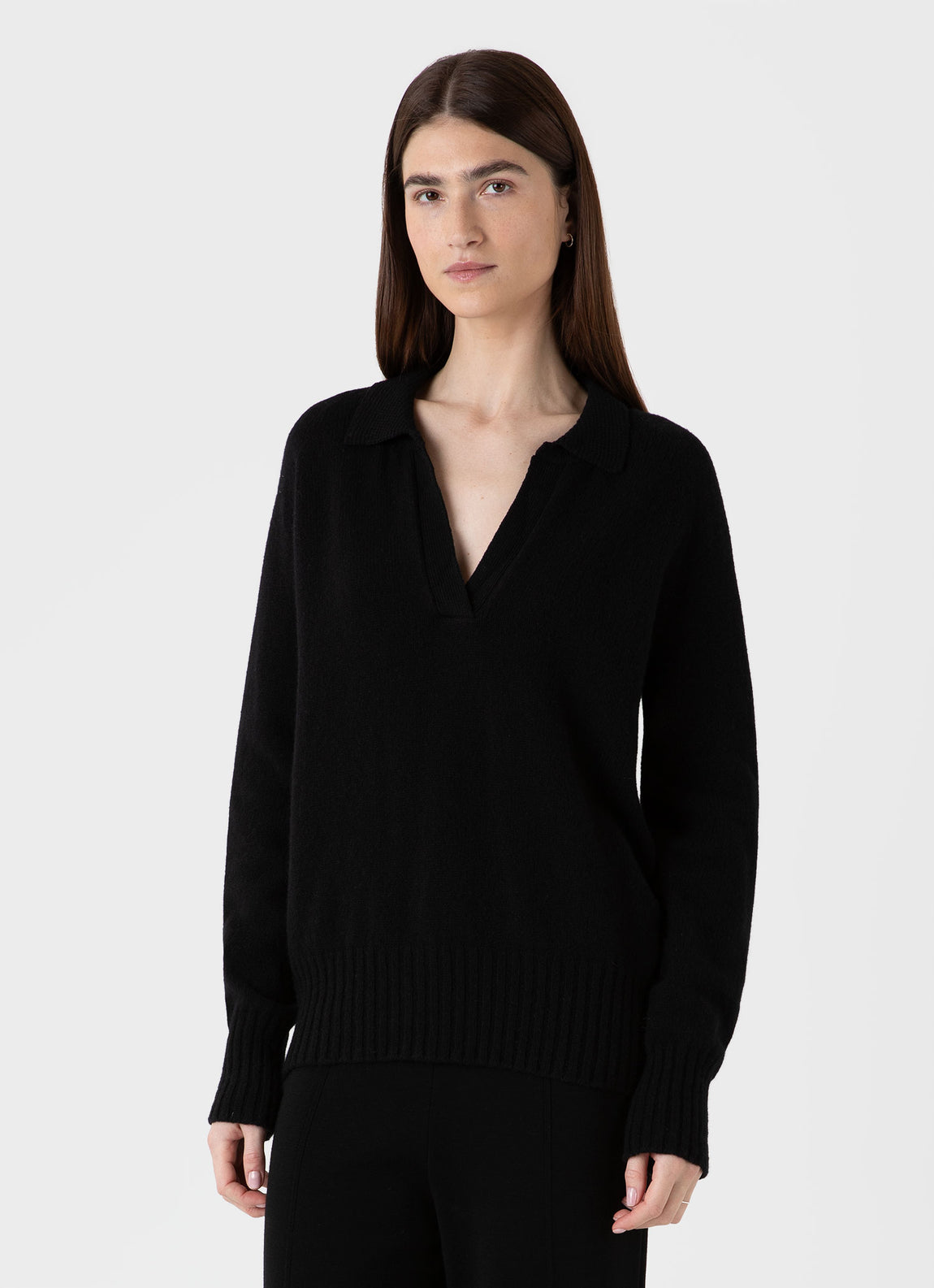 Women's Lambswool Polo Jumper in Black