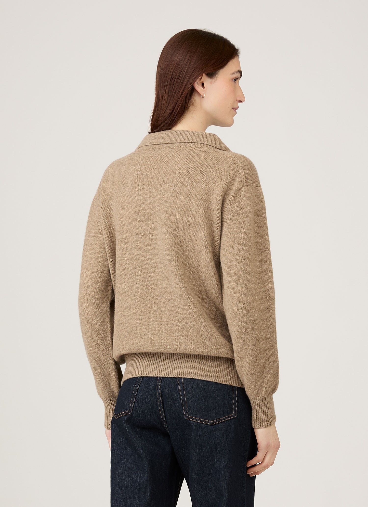 Women's Lambswool Polo Neck Jumper in Mink | Sunspel