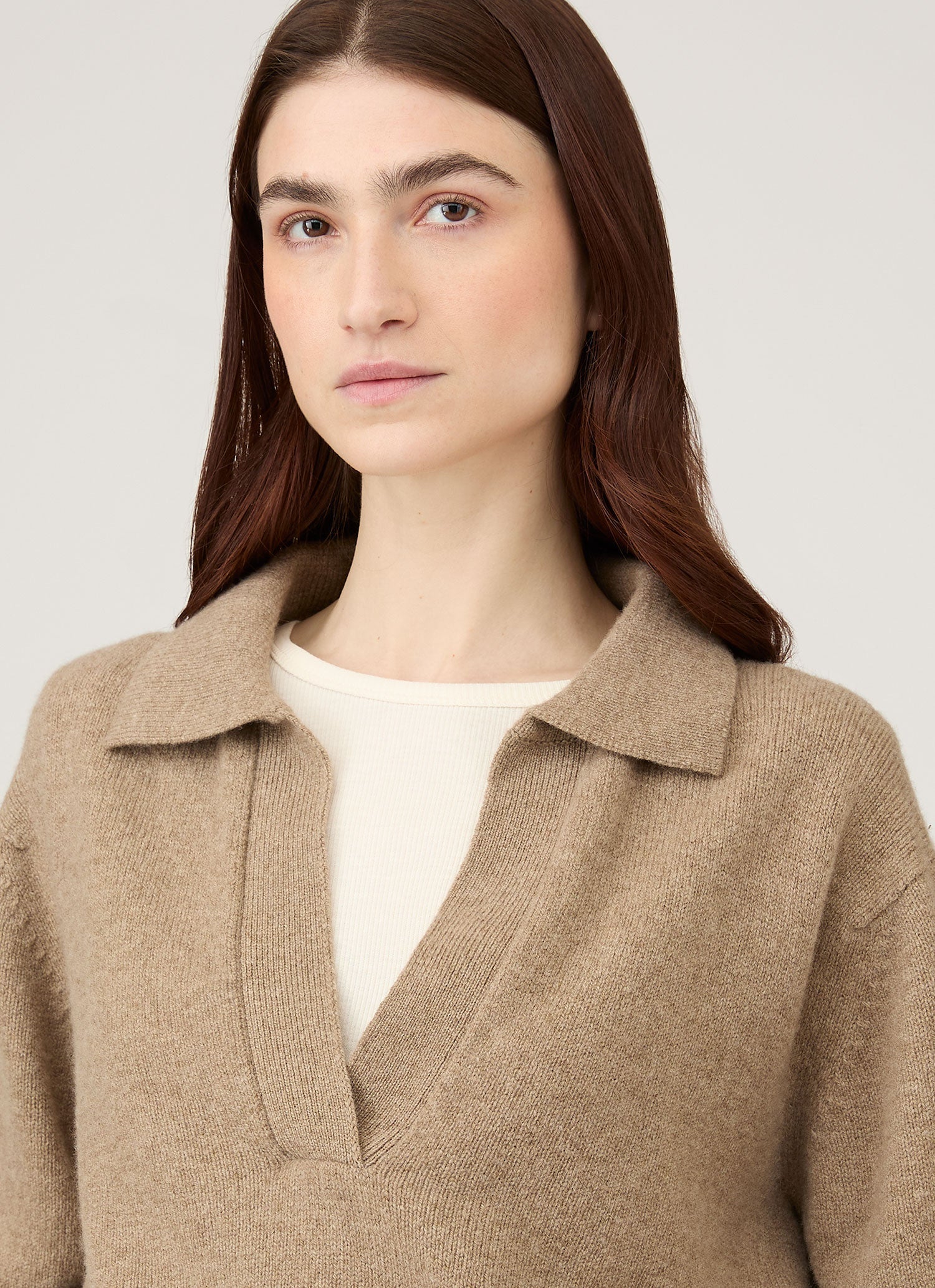 Women's Lambswool Polo Neck Jumper in Mink | Sunspel