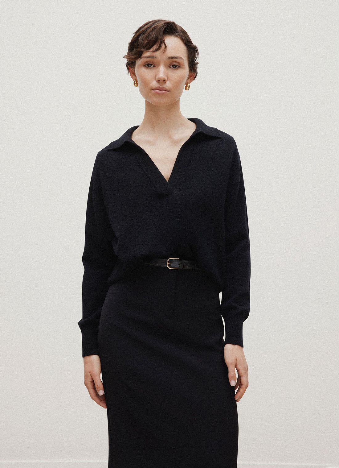 Women's Cashmere Polo Shirt in Black