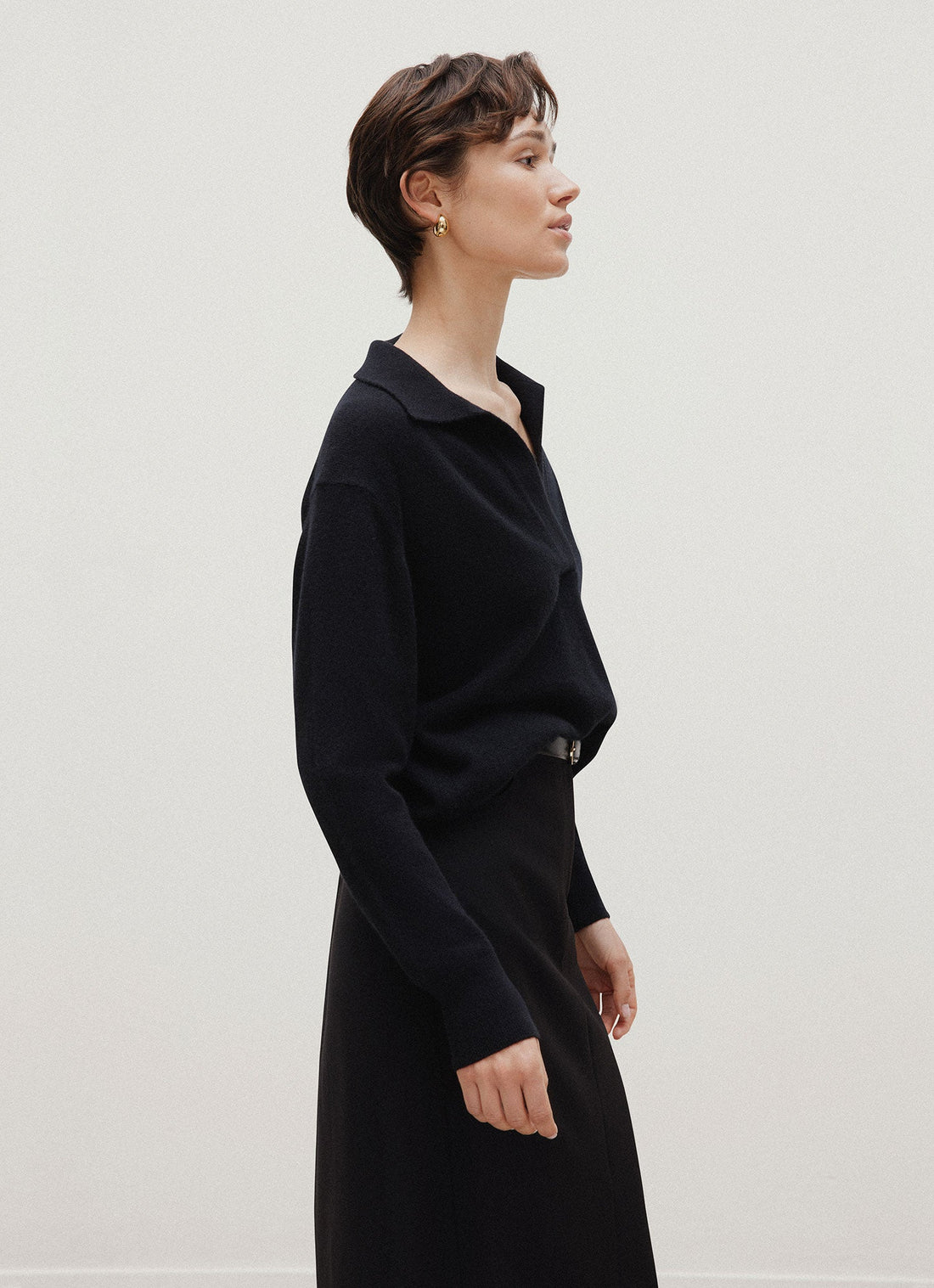 Women's Cashmere Polo Shirt in Black